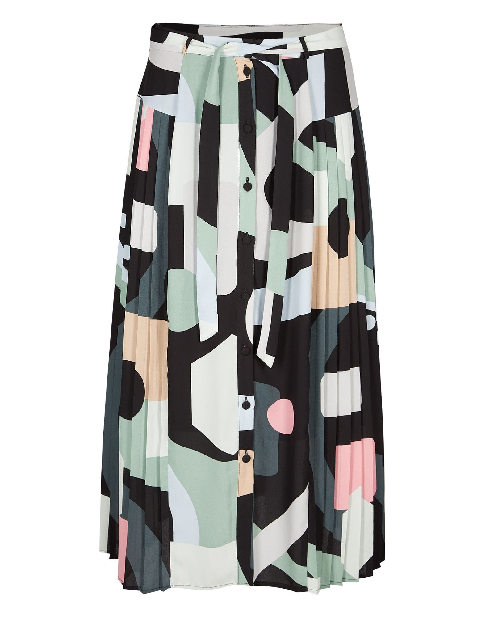 Abstract Print Black Pleated Midi Skirt | Oliver Bonas