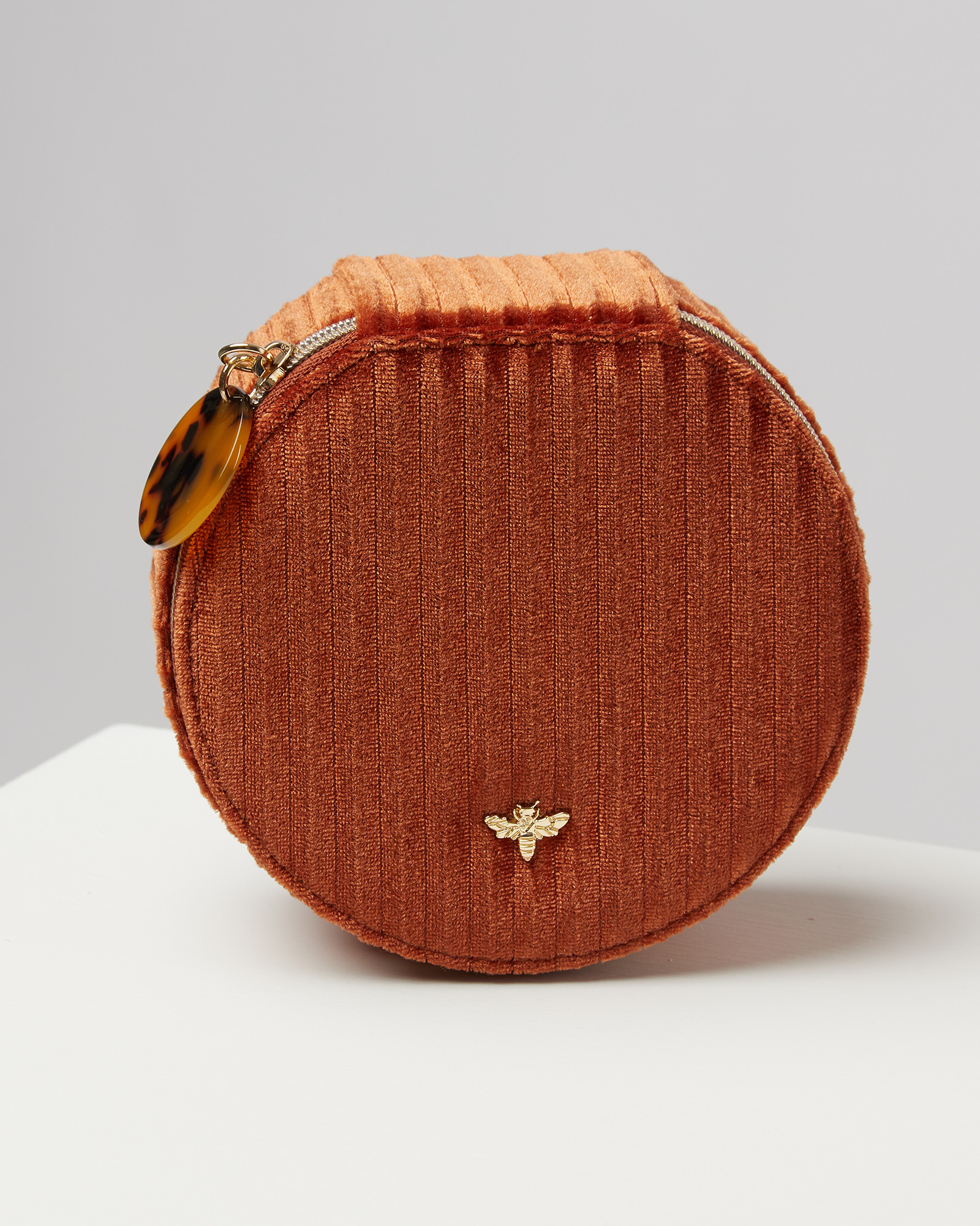 Burnt Orange Pleated Velvet Round Jewellery Box Small Oliver Bonas