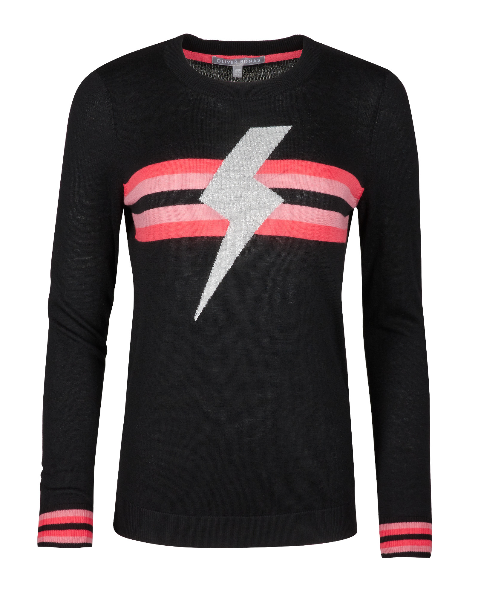 Stripe & Lightning Bolt Black Knitted Jumper Oliver Bonas