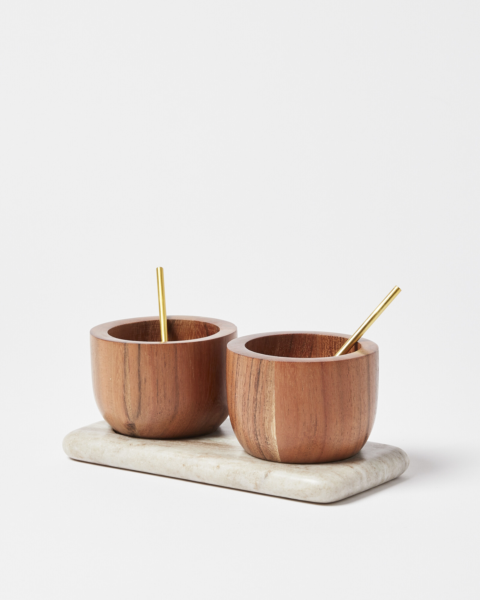 Wooden & Marble Pinch Pots Set of Two Oliver Bonas
