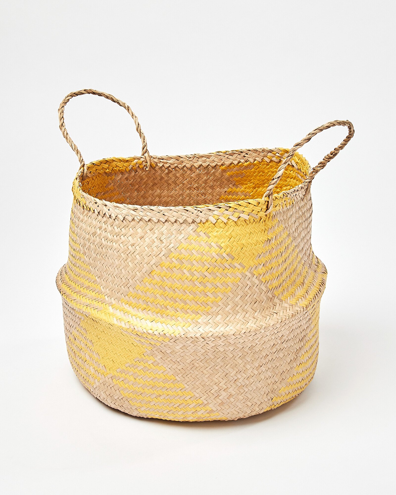 Yellow Checked Seagrass Storage Basket Medium Oliver Bonas