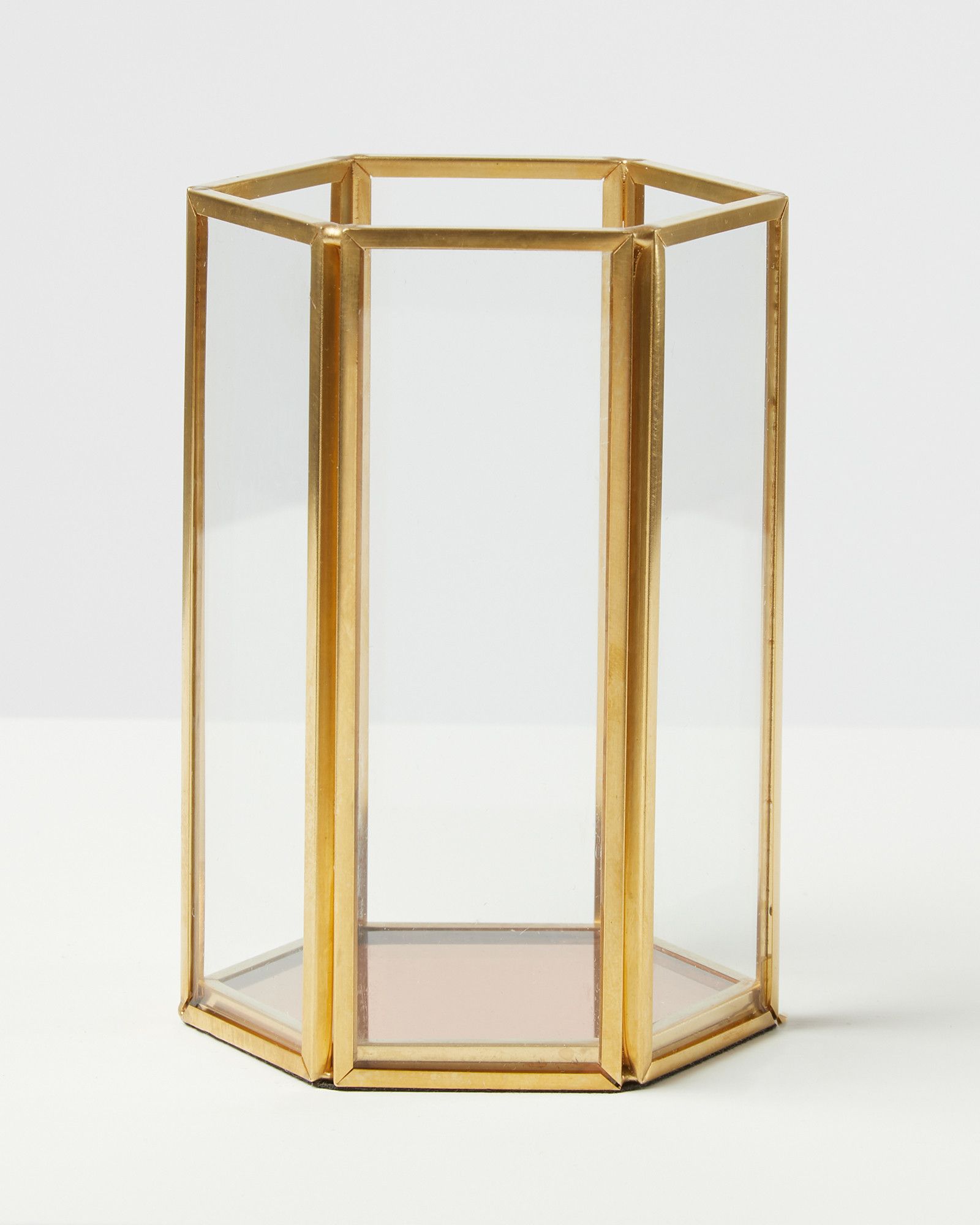 Pink Gold & Glass Hexagon Brush Pot | Oliver Bonas