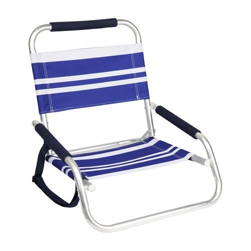 blue and white striped beach chair