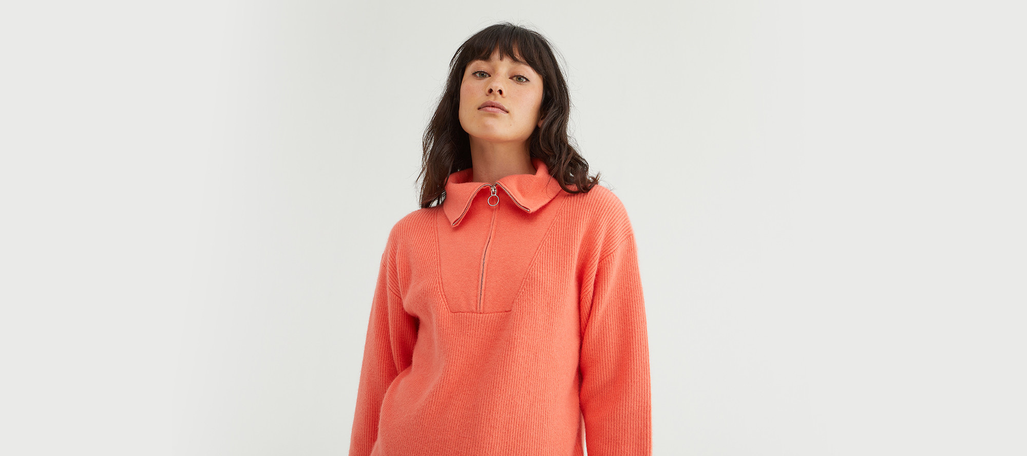 Zip Neck Orange Knitted Jumper Oliver Bonas