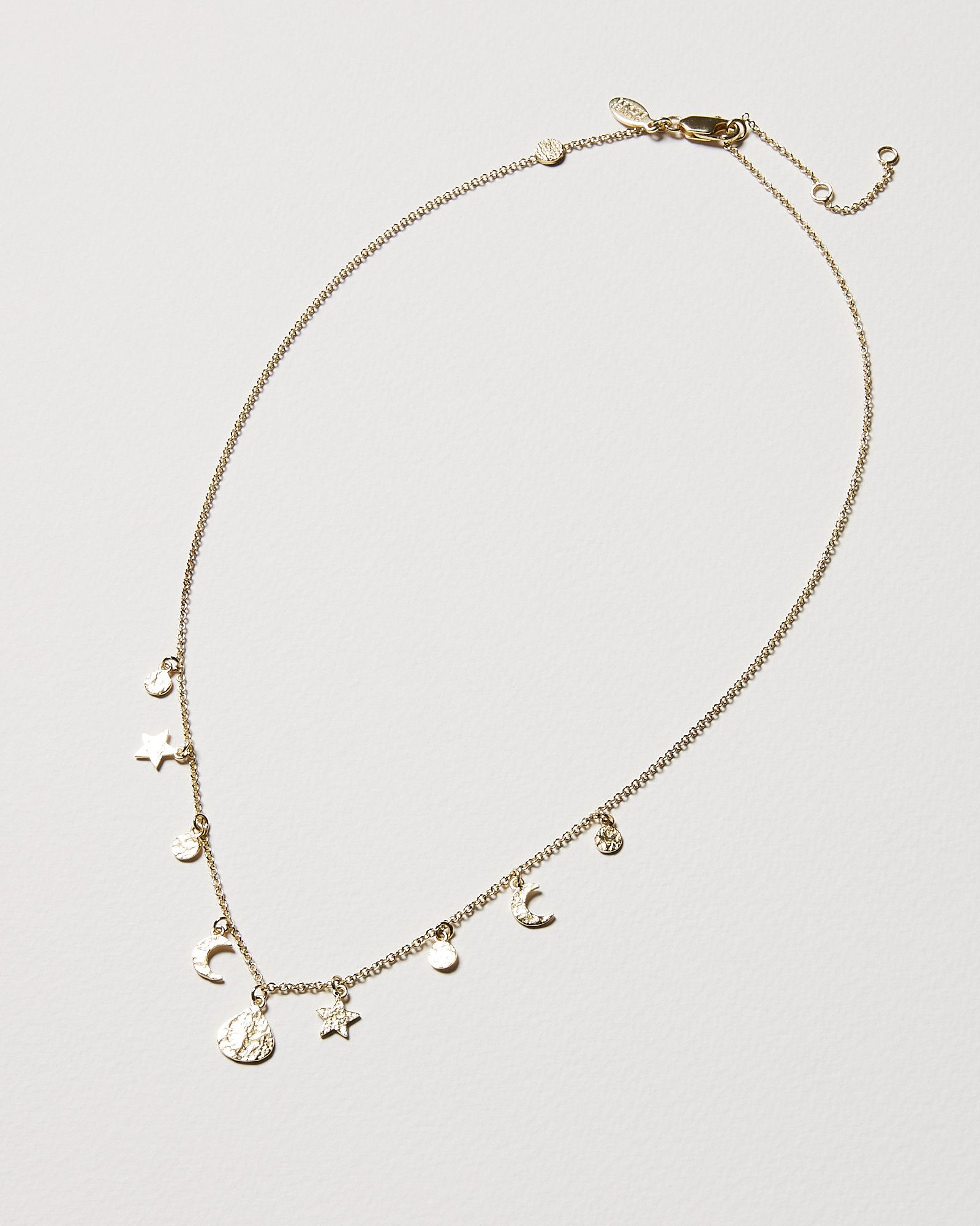 Noon & Night Charm Drop Brass Chain Necklace | Oliver Bonas