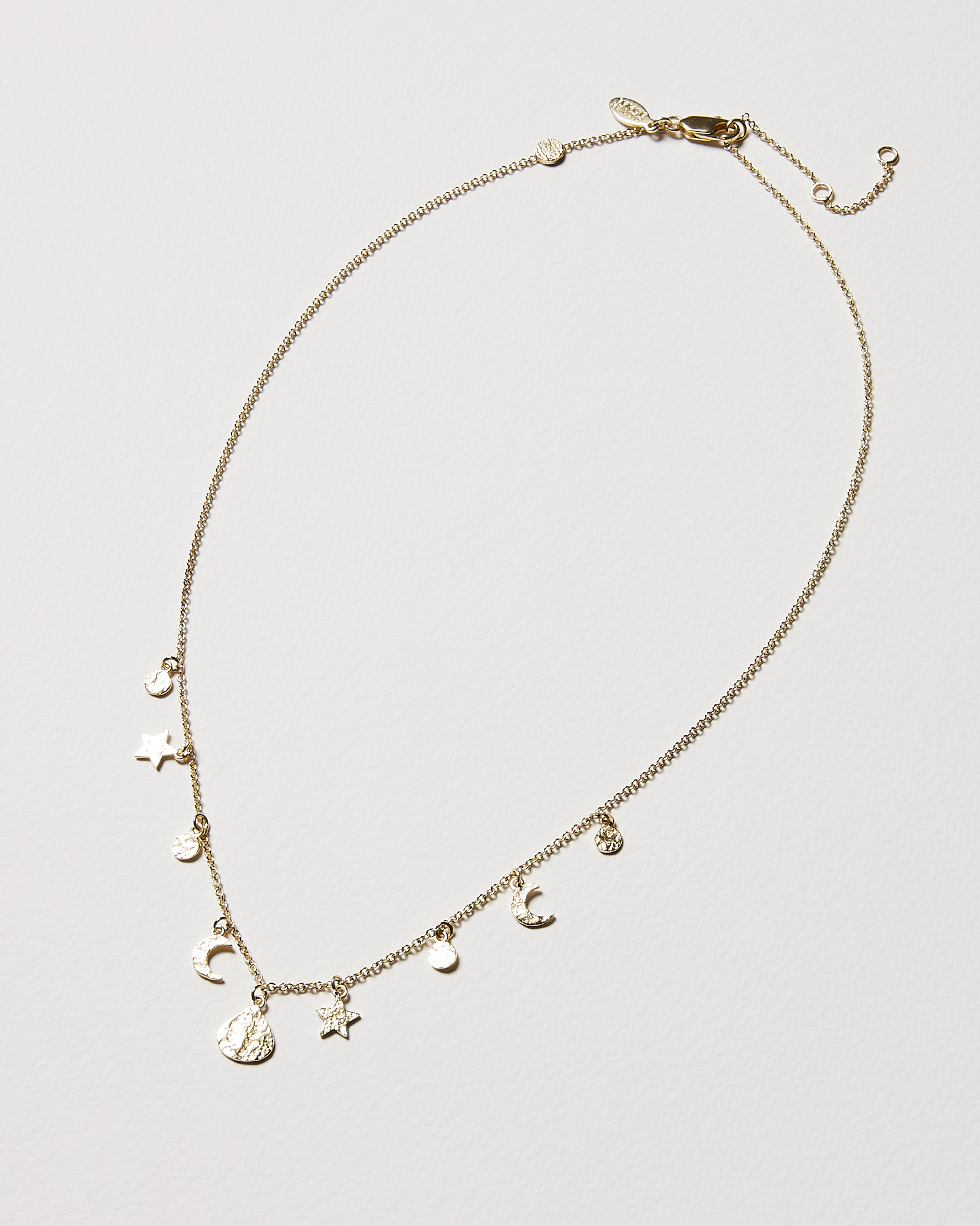 Noon & Night Charm Drop Brass Chain Necklace Oliver Bonas