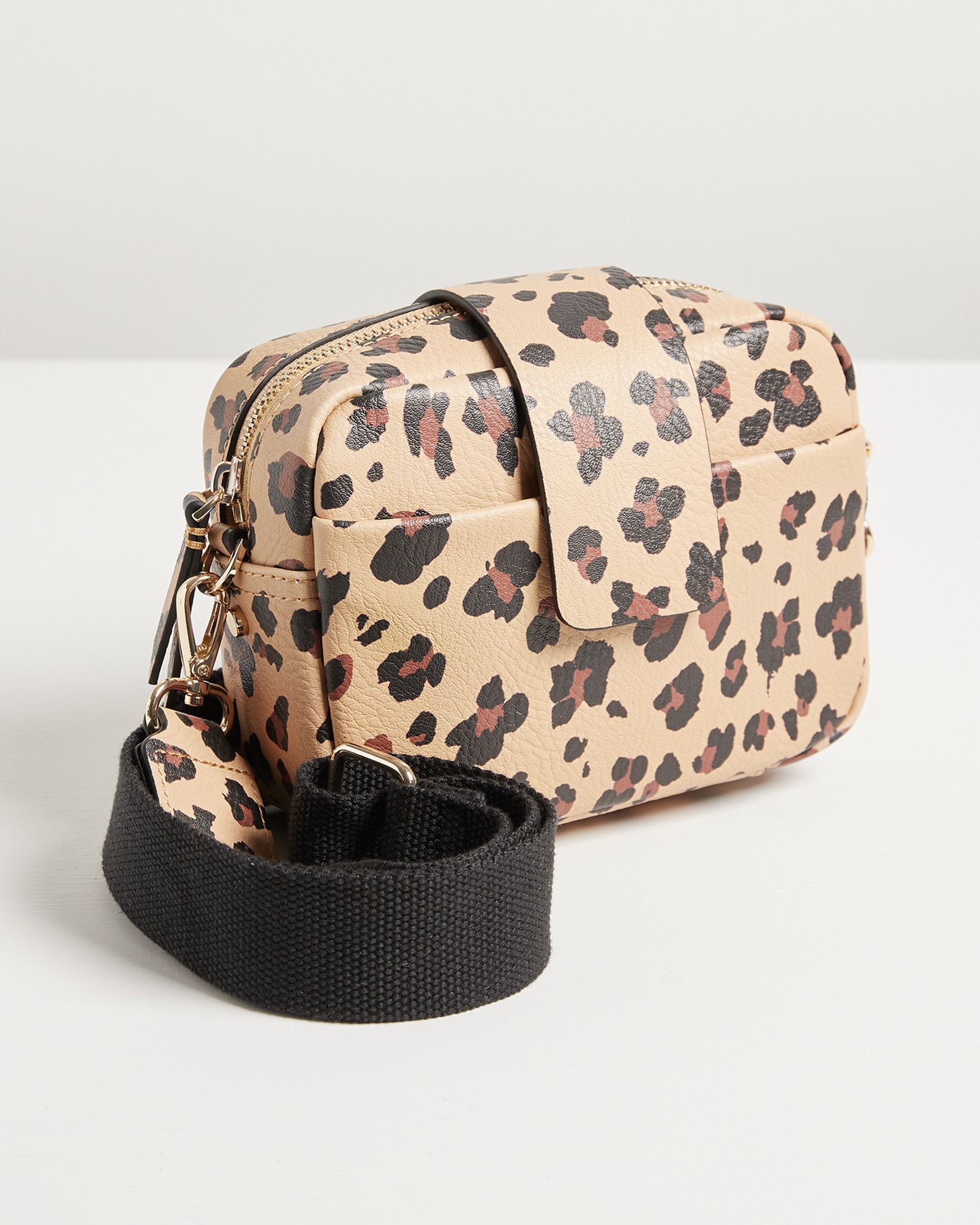 Ella Leopard Print Brown Camera Crossbody Bag | Oliver Bonas