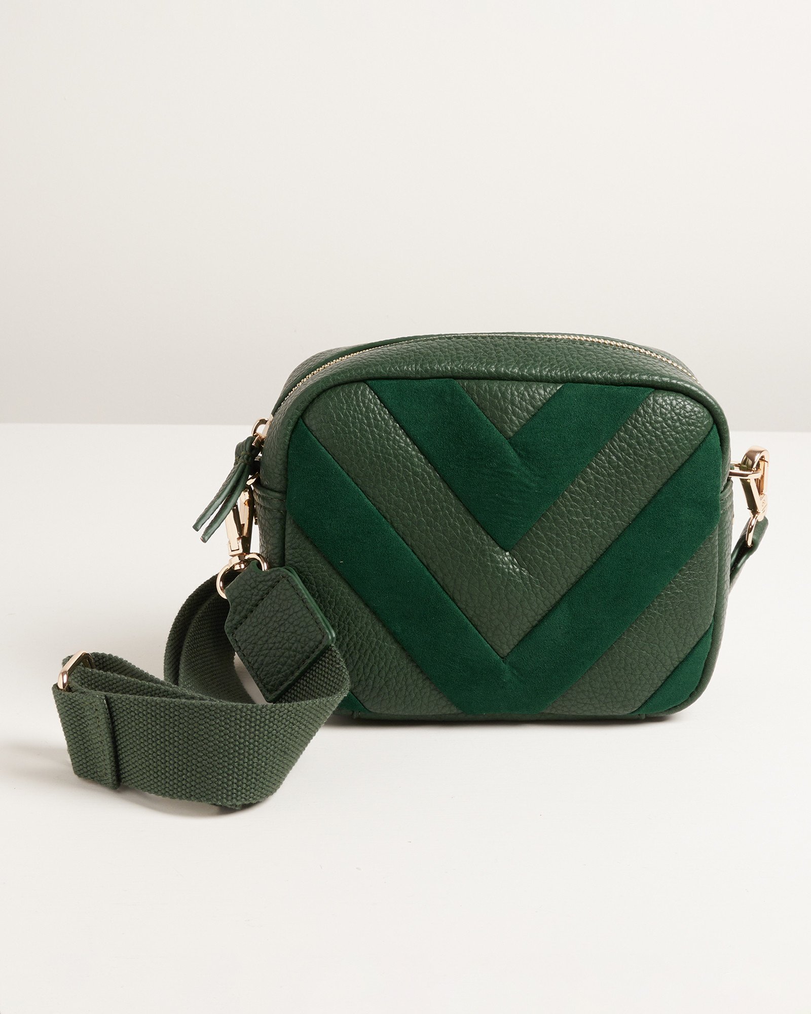 Emilia Chevron Green Camera Crossbody Bag Oliver Bonas