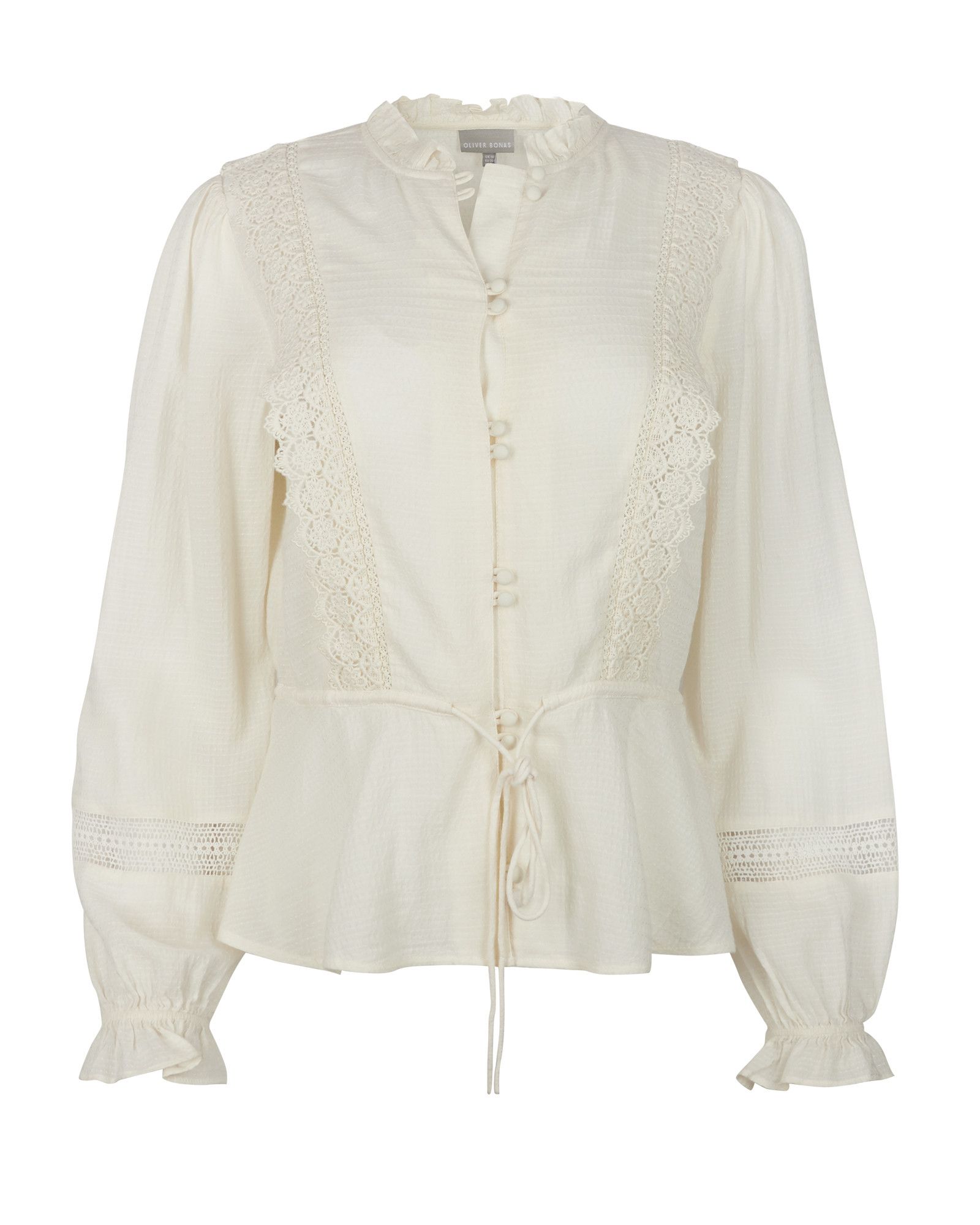 Lace Detail Long Sleeve White Blouse | Oliver Bonas