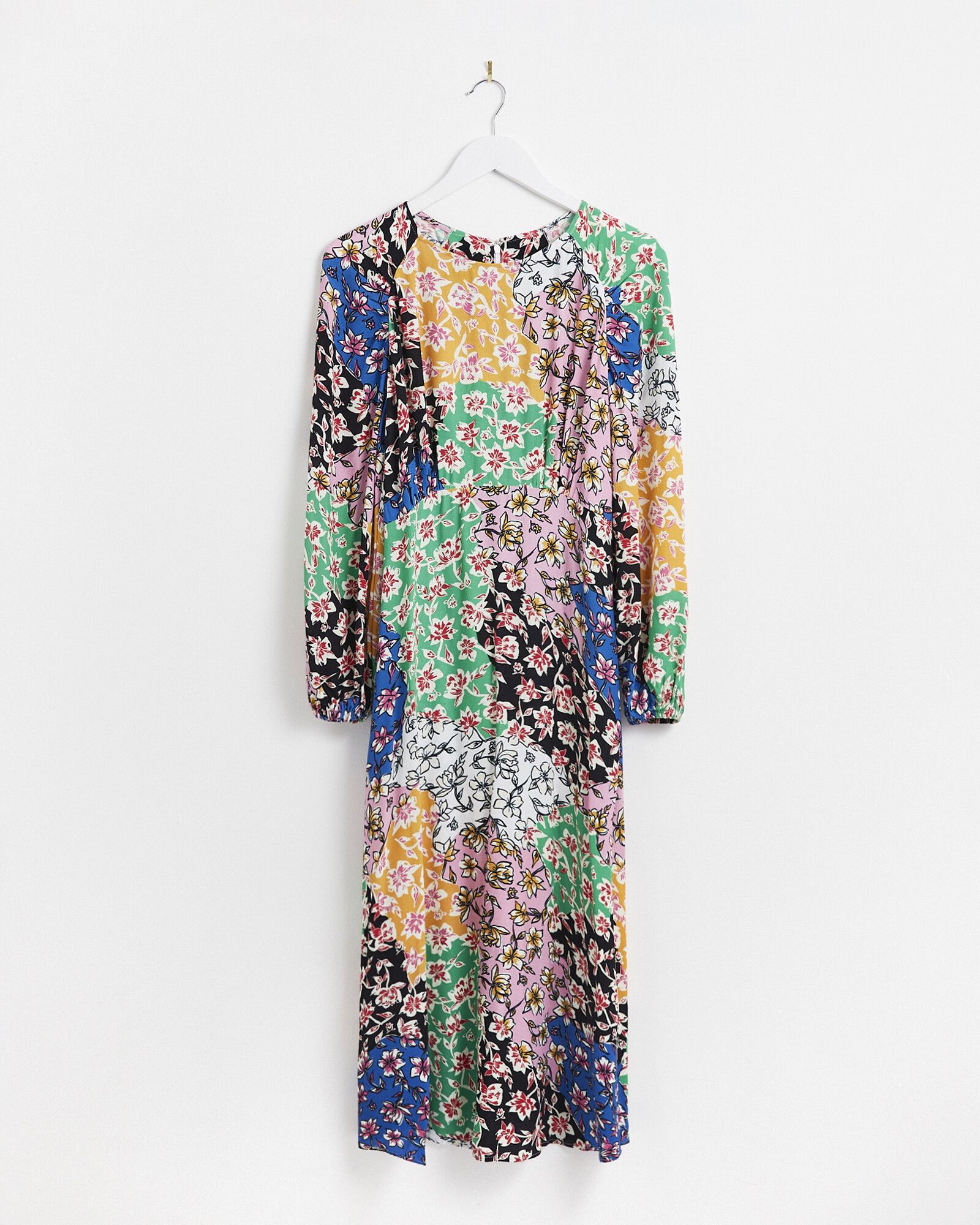 Patched Floral Print Multicoloured Midi Dress | Oliver Bonas