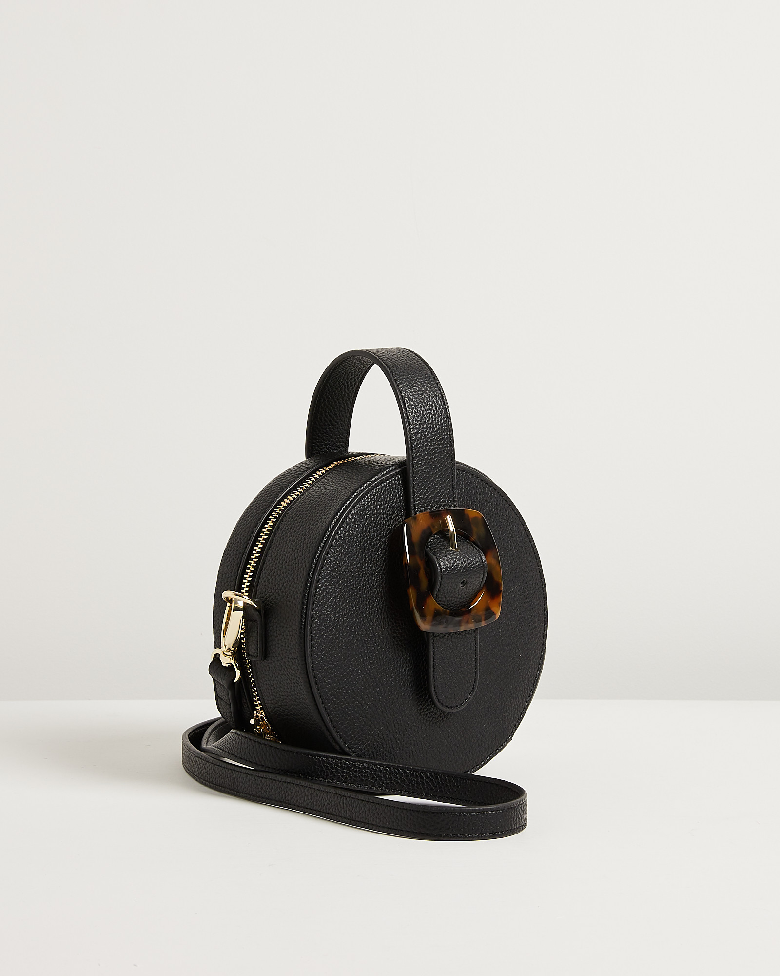 Irie Tortoiseshell Buckle Black Round Crossbody Bag Oliver Bonas
