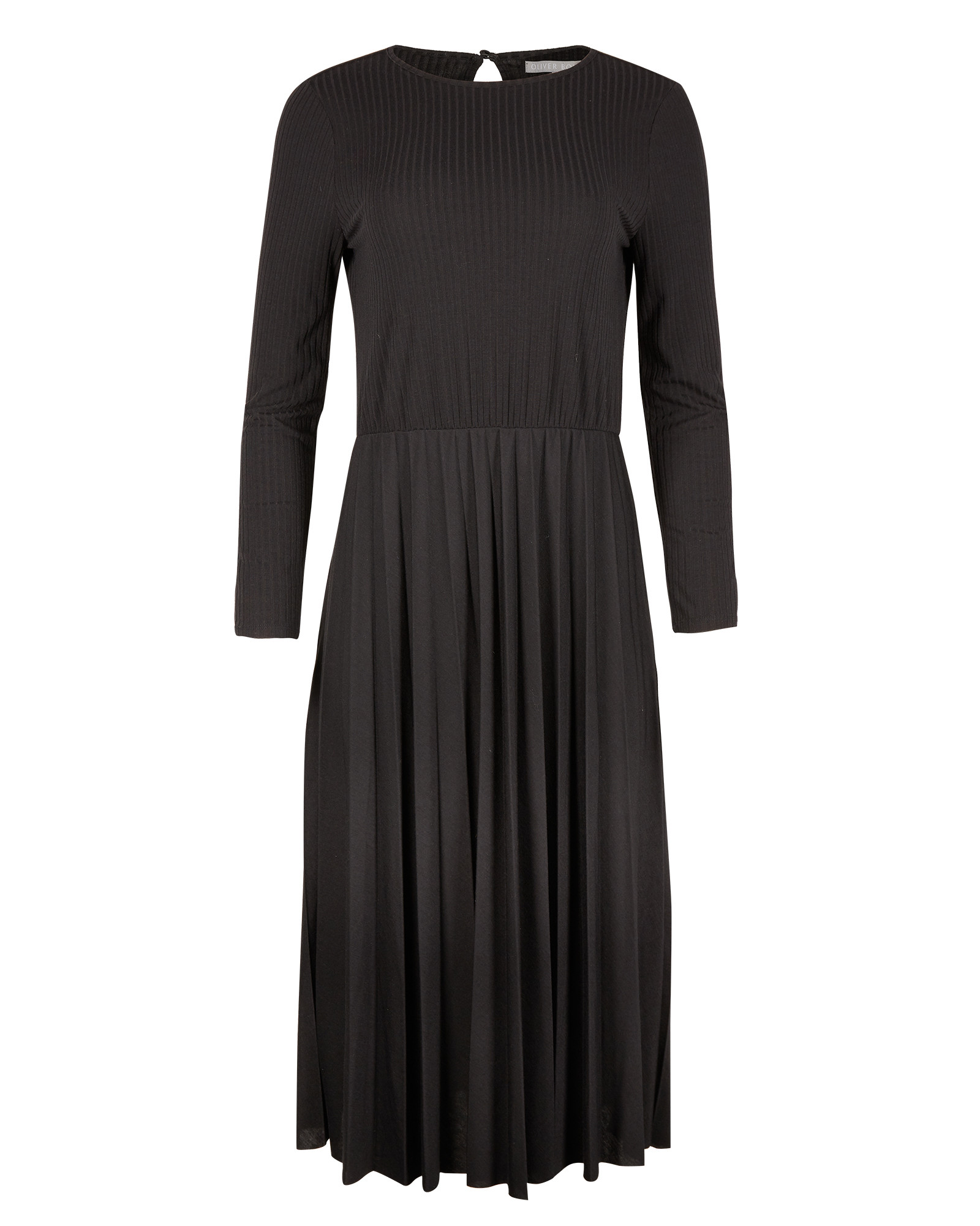 Jersey Pleated Black Midi Dress | Oliver Bonas