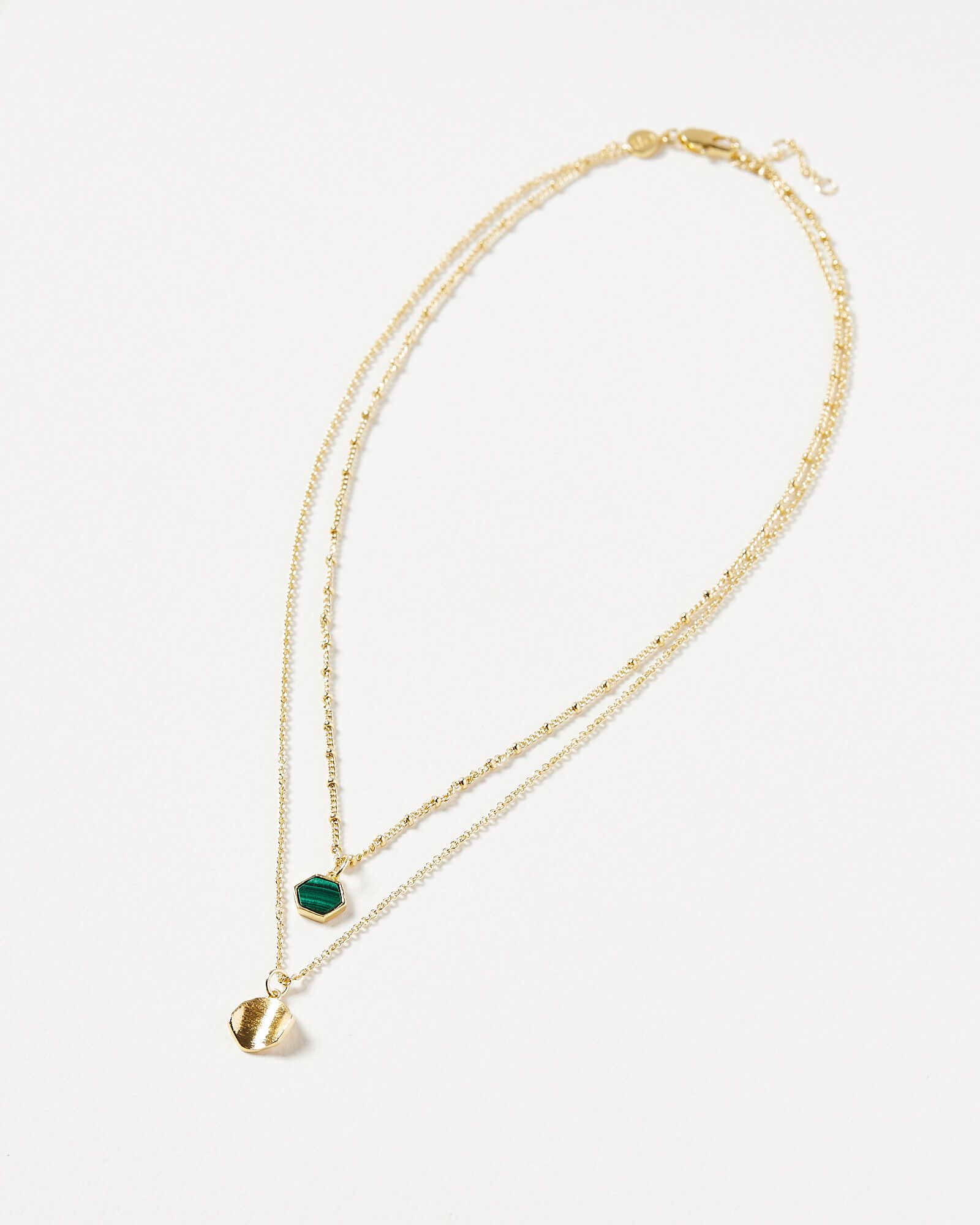 Maceo Hexagon Stone & Drop Gold Plated Layered Necklace | Oliver Bonas