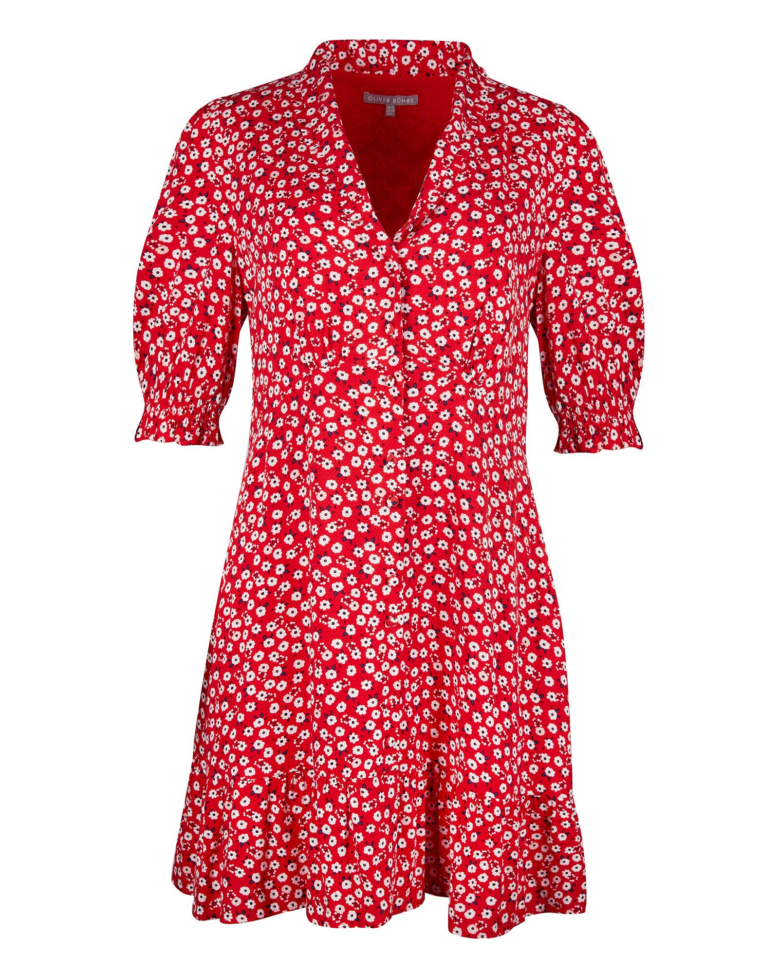 Ditsy Floral Print Red Mini Dress | Oliver Bonas