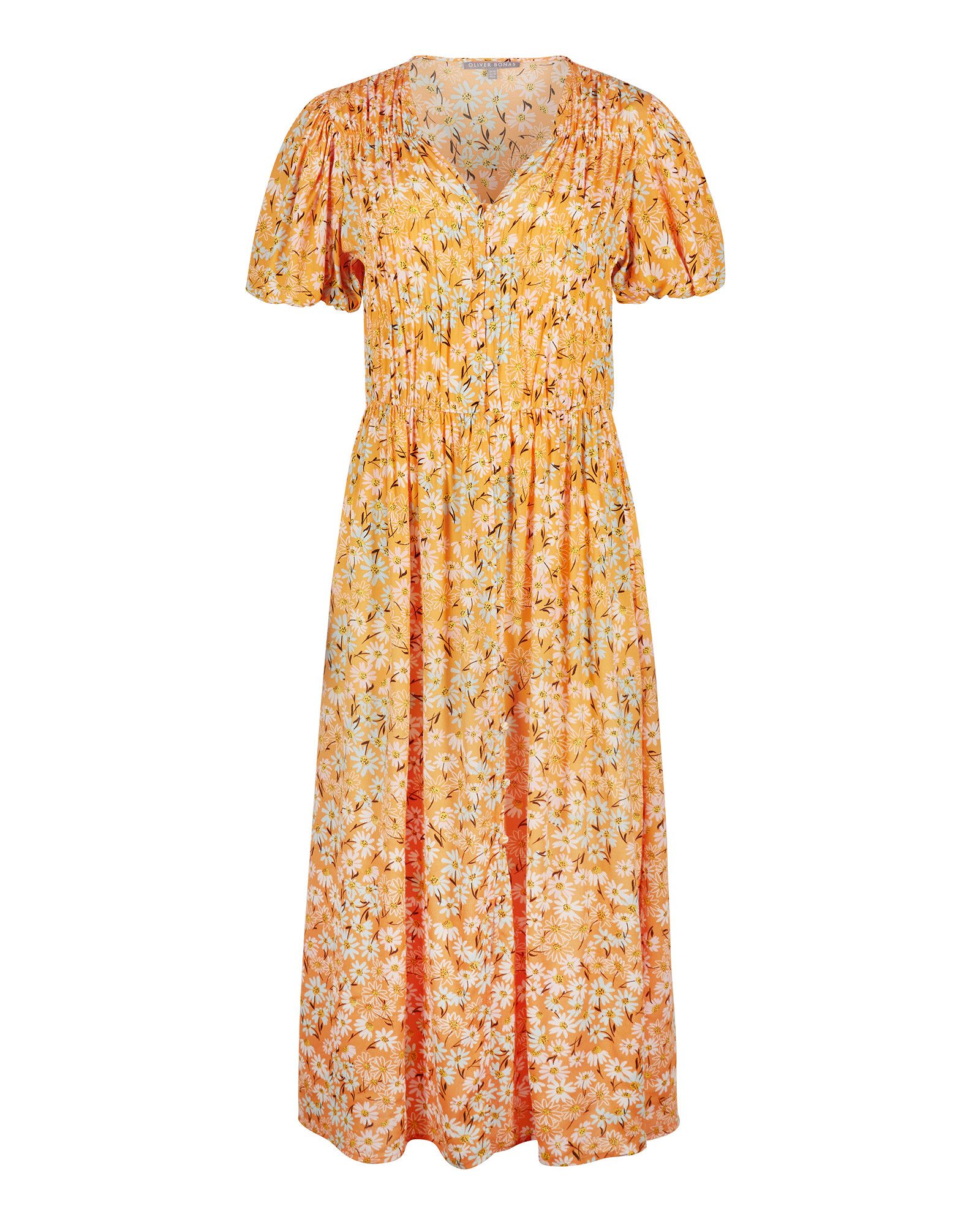 Vintage Daisy Floral Print Orange Midi Dress | Oliver Bonas
