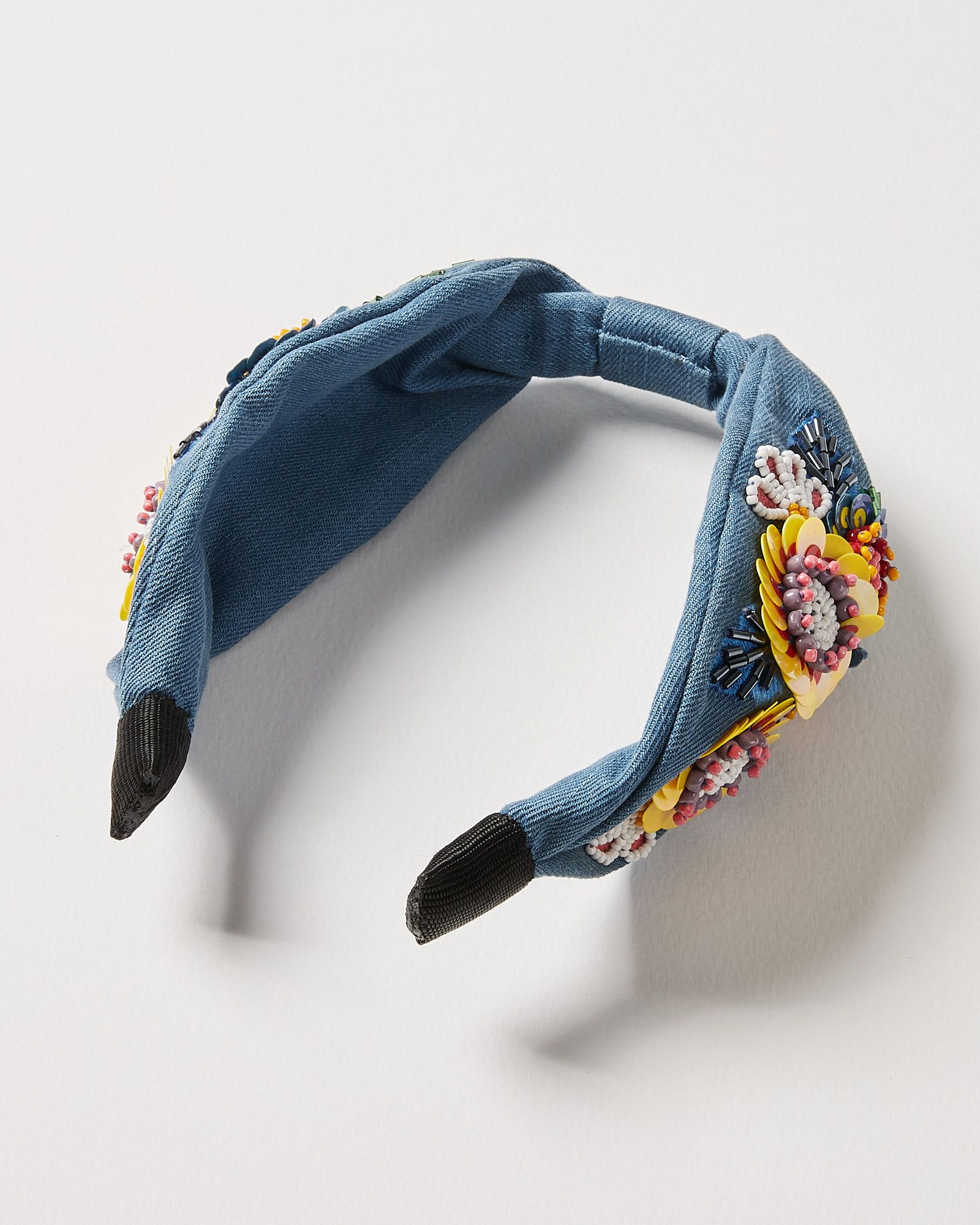 Wildflowers Bead Embellished Blue Fabric Headband | Oliver Bonas