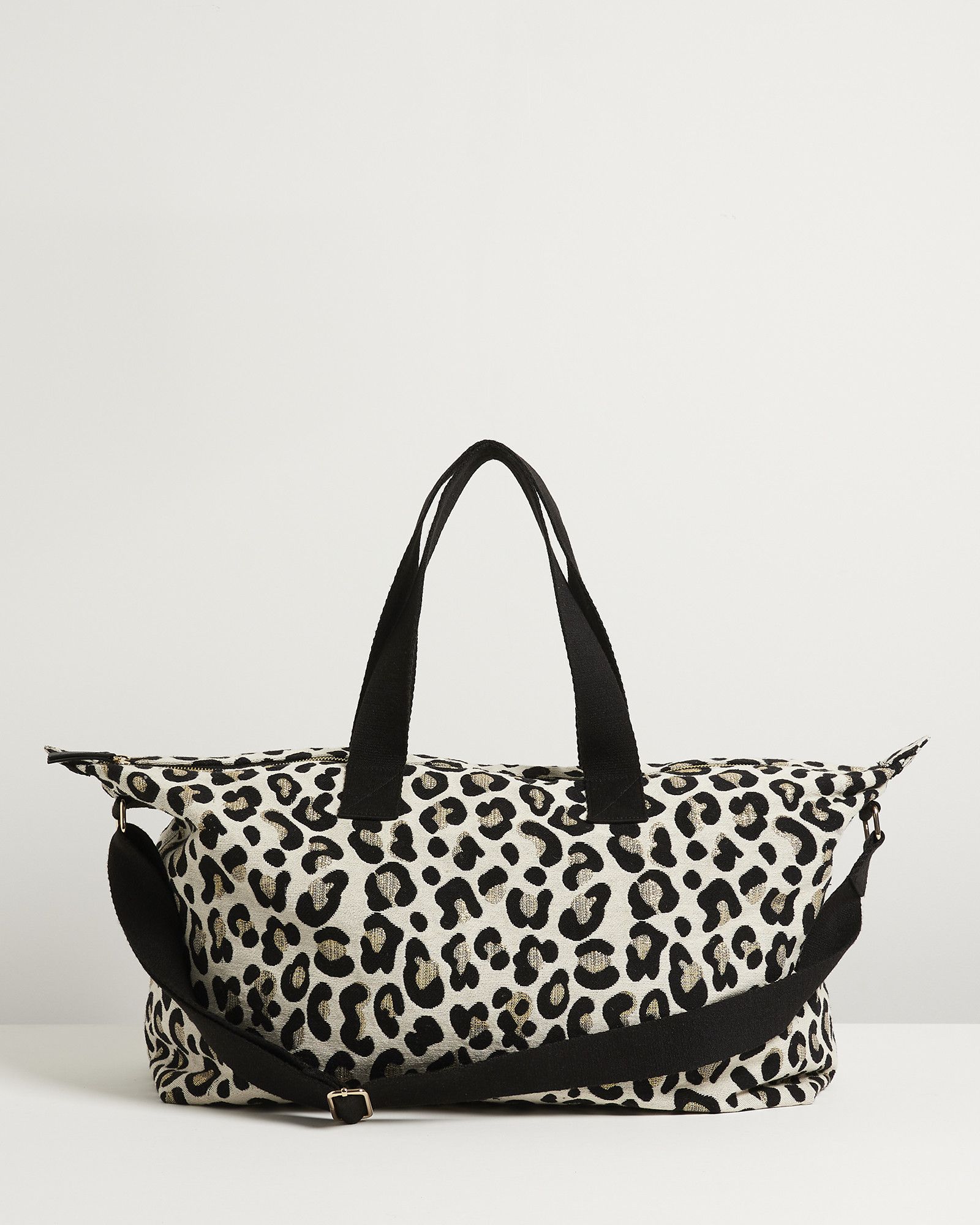 Laurie Leopard Jacquard Spot Black Weekend Bag | Oliver Bonas