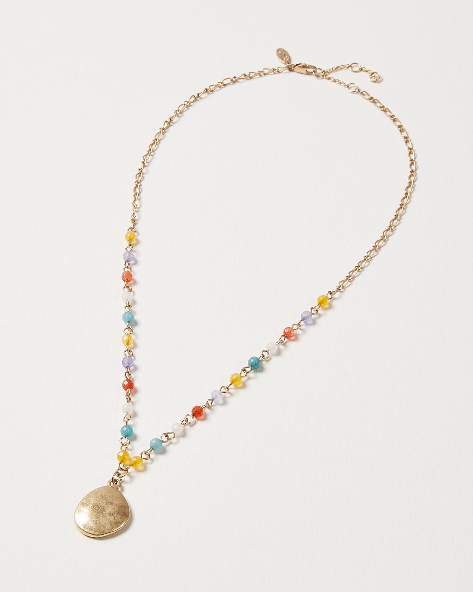 Rizvi Beaded Chain & Textured Drop Pendant Necklace | Oliver Bonas