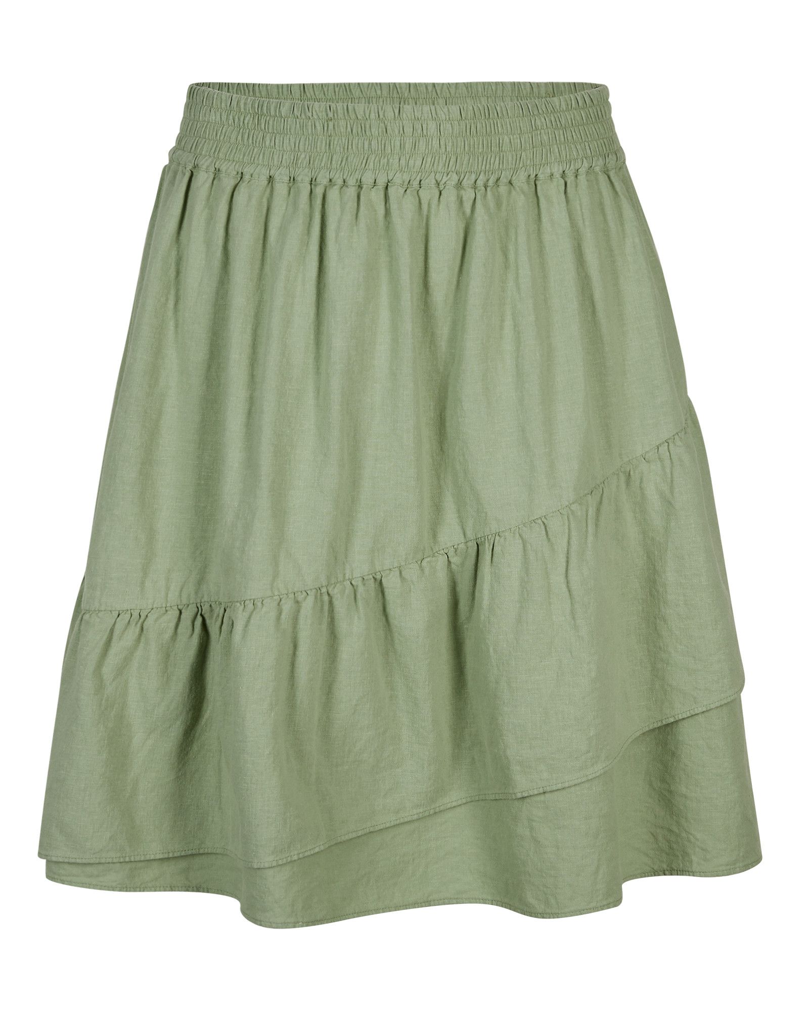Washed Linen Mix Sage Green Frilled Mini Skirt | Oliver Bonas