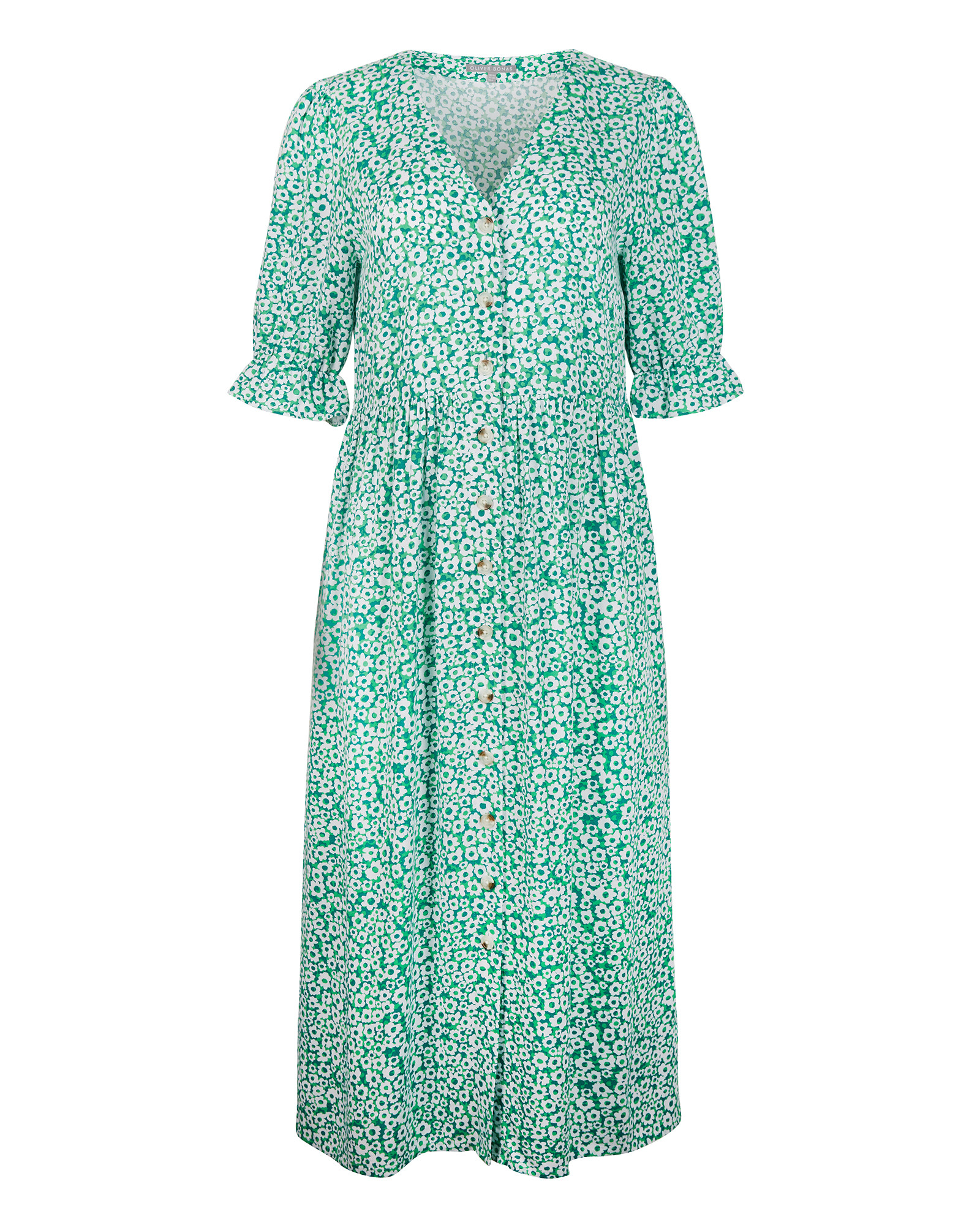Field Of Flowers Print Green Midi Dress Oliver Bonas