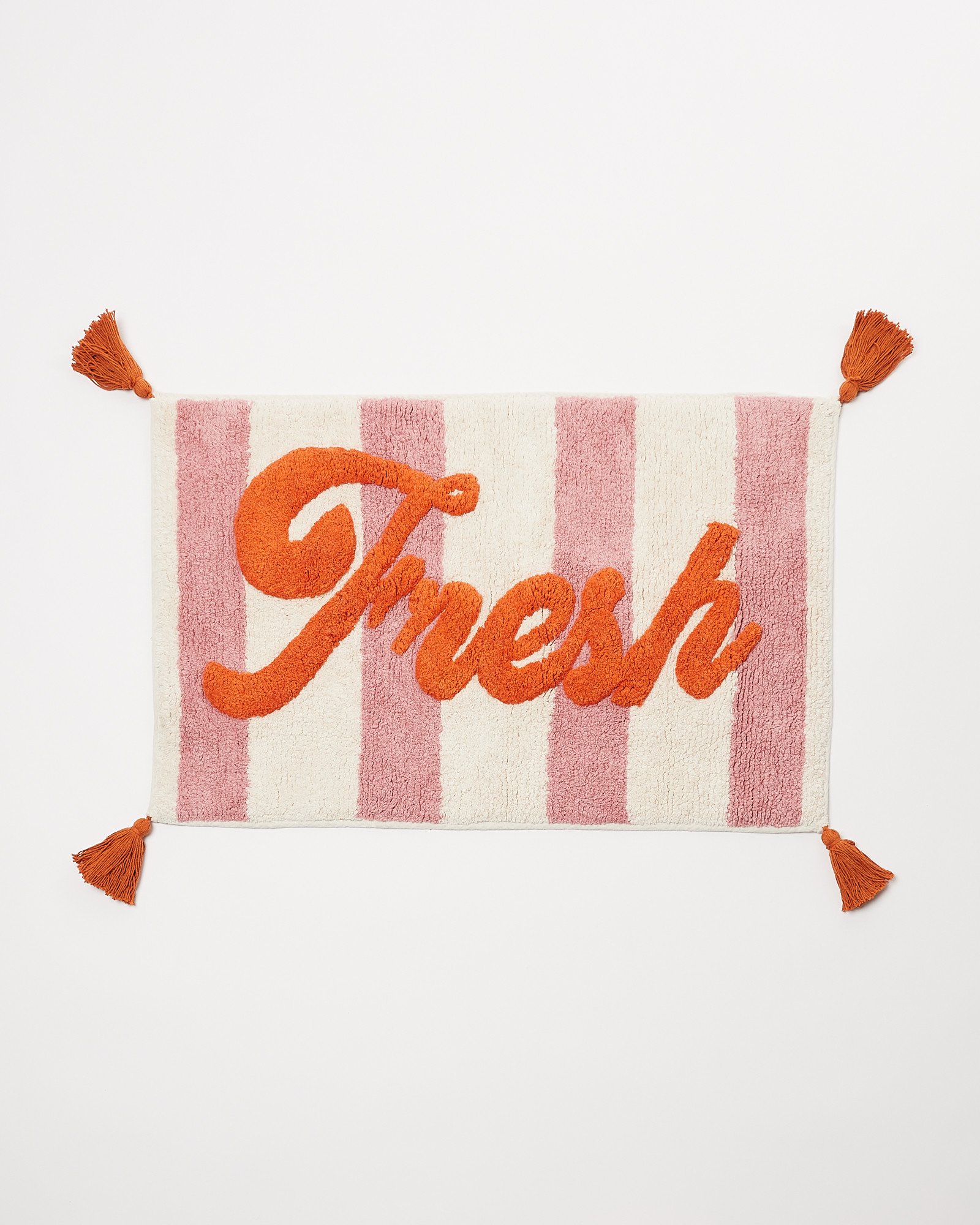 Fresh Pink Stripe Tassel Bath Mat Oliver Bonas
