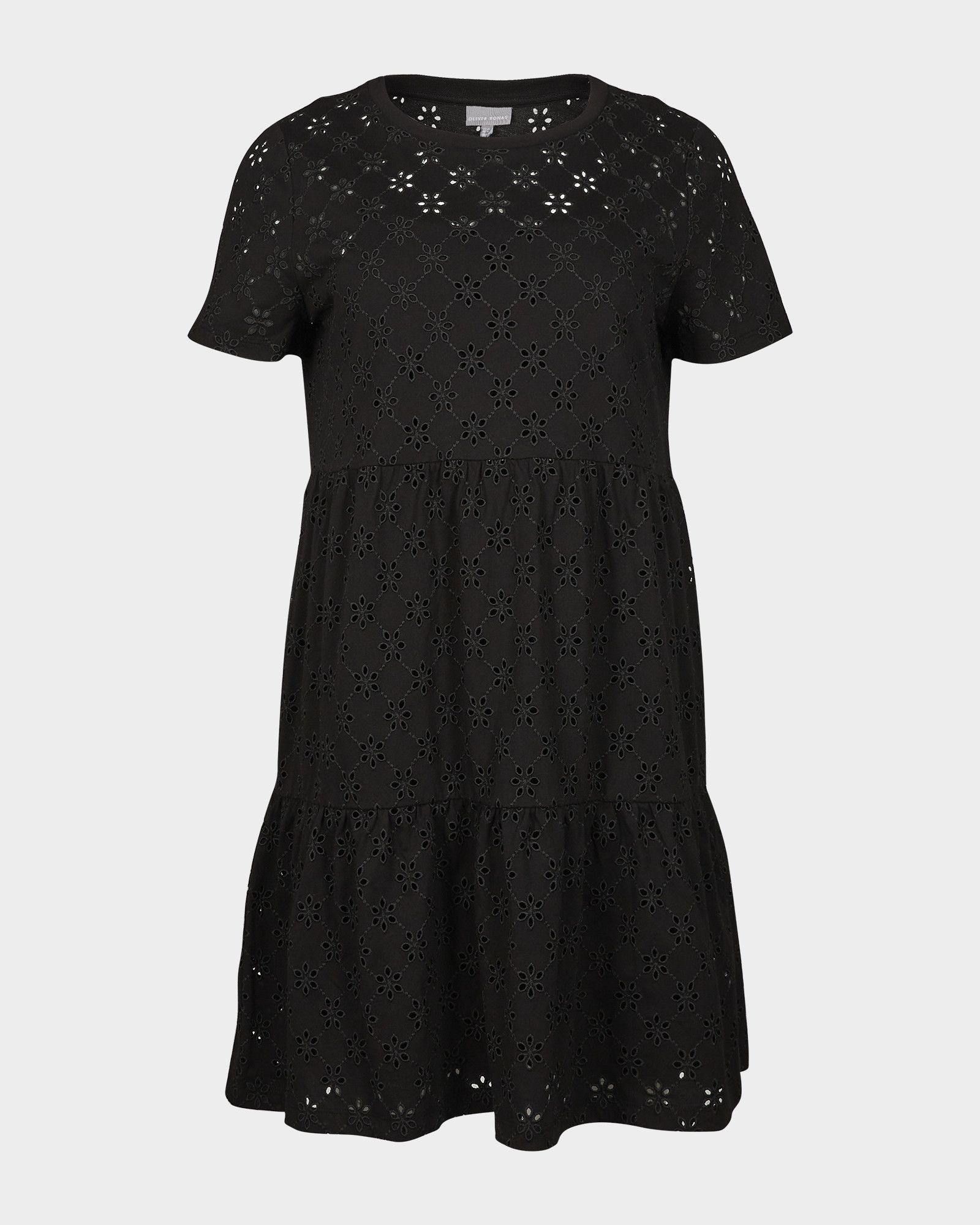 Broderie Floral Black Jersey Mini Dress | Oliver Bonas