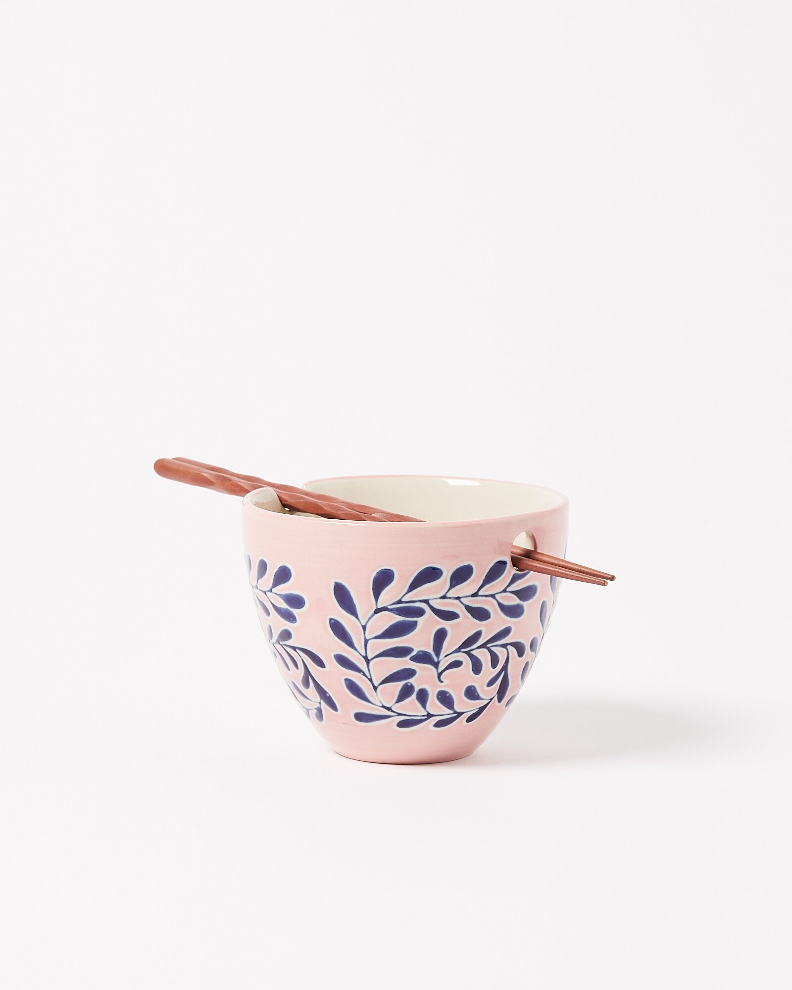 Kalani Pink Ceramic Noodle Bowl & Wooden Chopsticks Oliver Bonas IE
