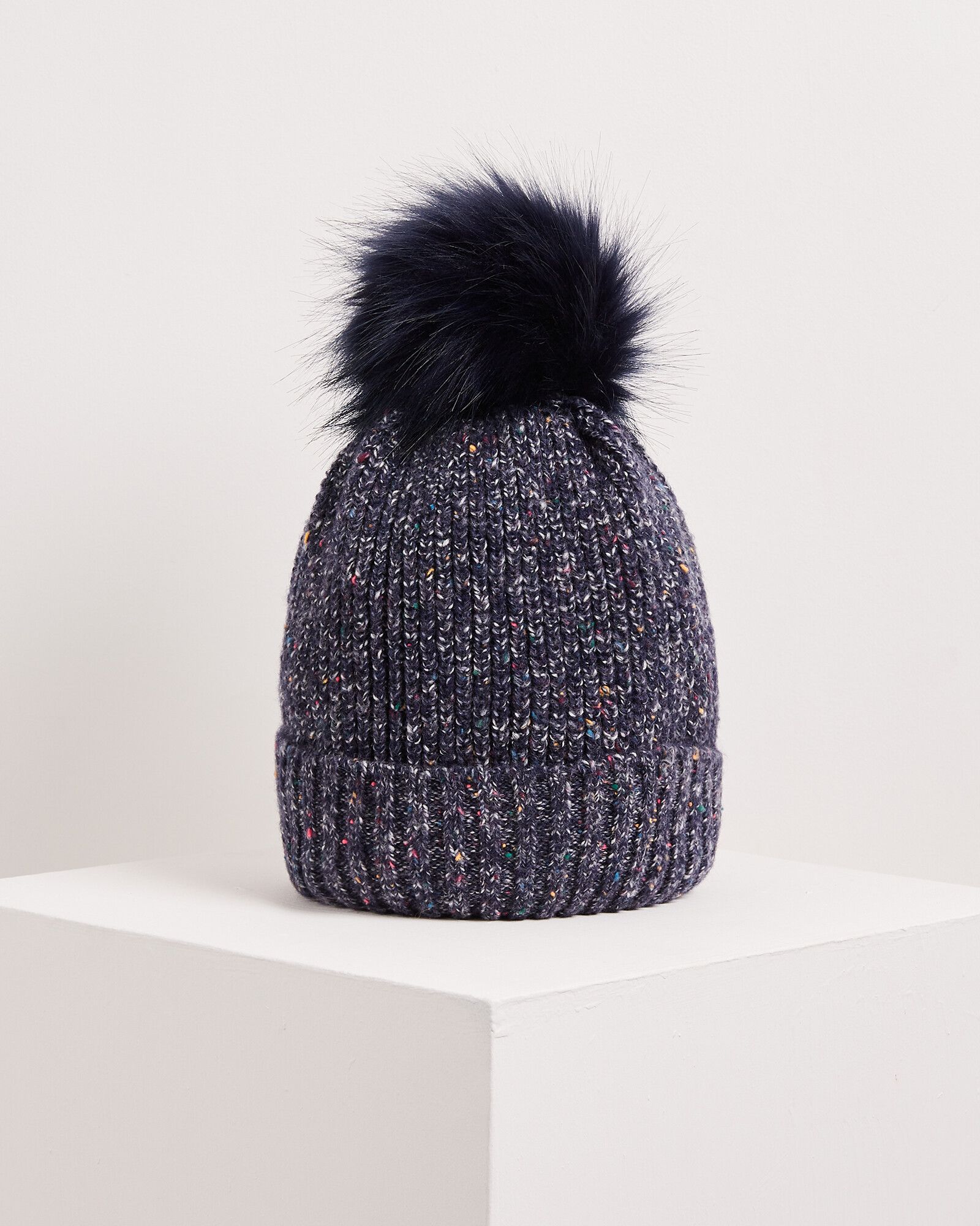 Neon Knitted Faux Fur Pom Hat
