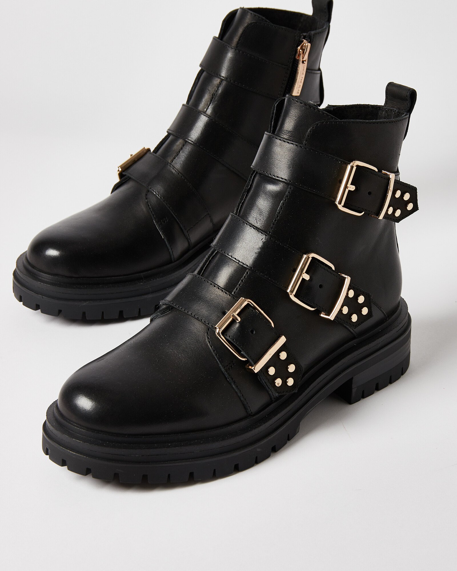 studded black leather booties