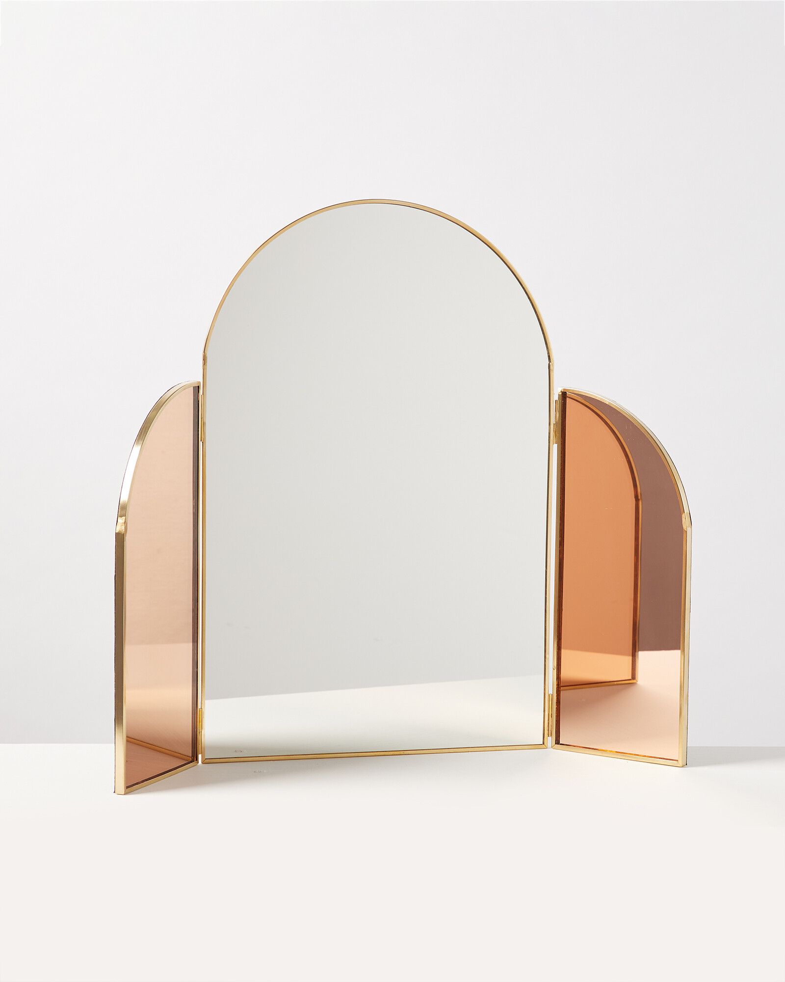 Arch Triple Gold & Glass Dressing Table Mirror | Oliver Bonas