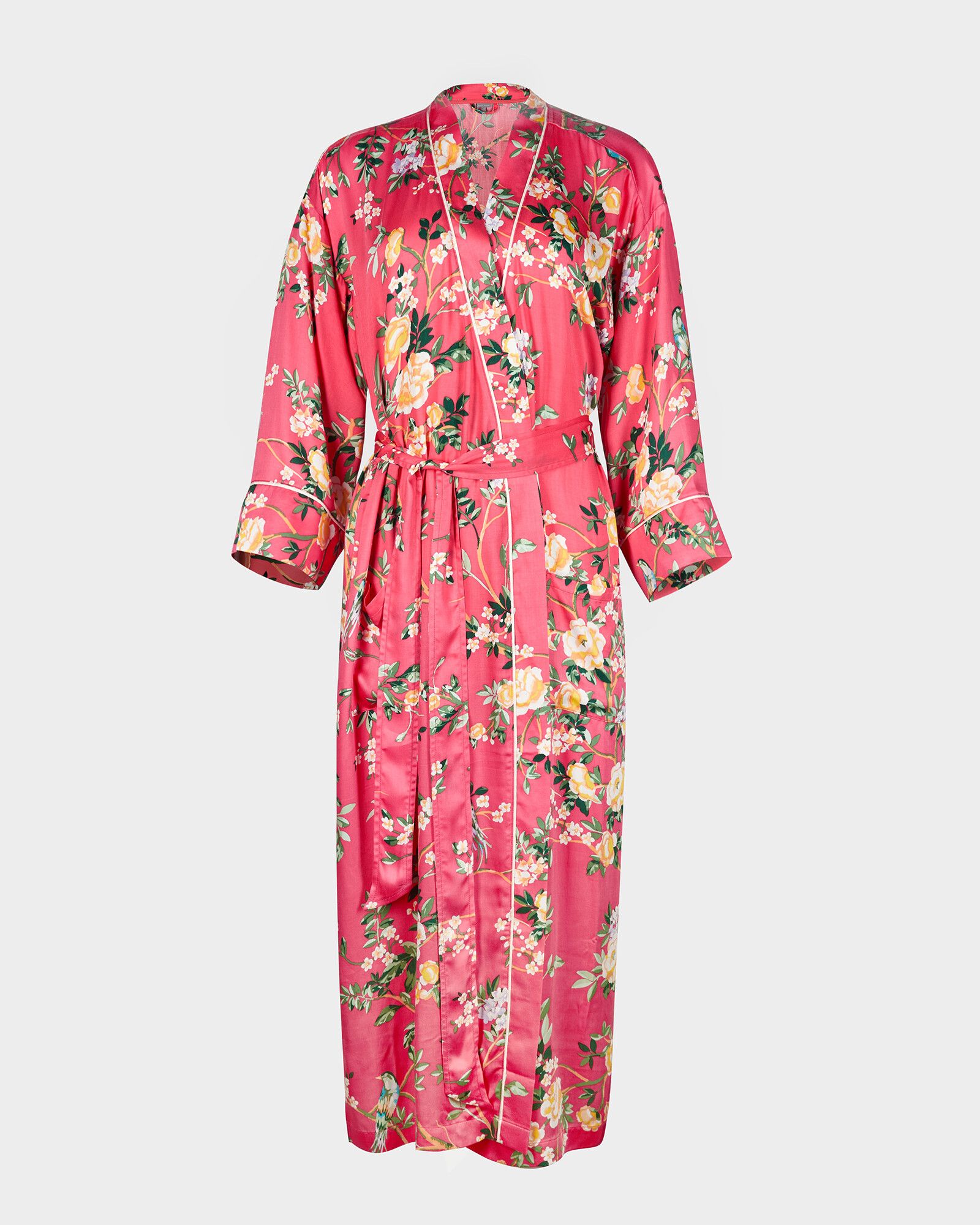 Floral Print Pink Long Tie Waist Robe Dressing Gown | Oliver Bonas