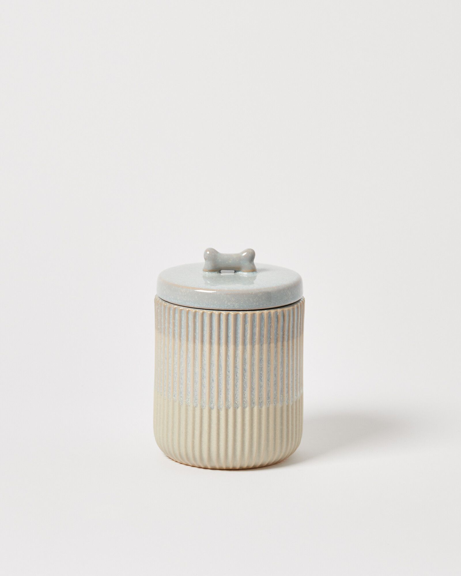 Bone Ribbed Blue Ceramic Treat Jar | Oliver Bonas