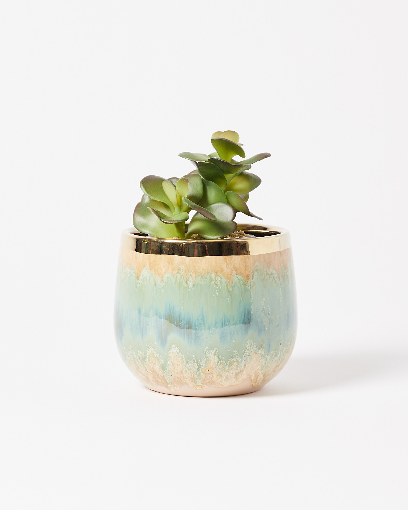 Laine Green Ceramic & Gold Foil Plant Pot Medium