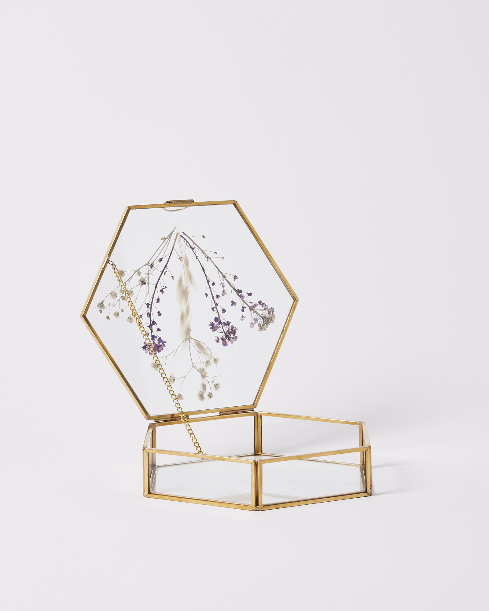 Gold & Glass Dried Flowers Jewellery Box Oliver Bonas