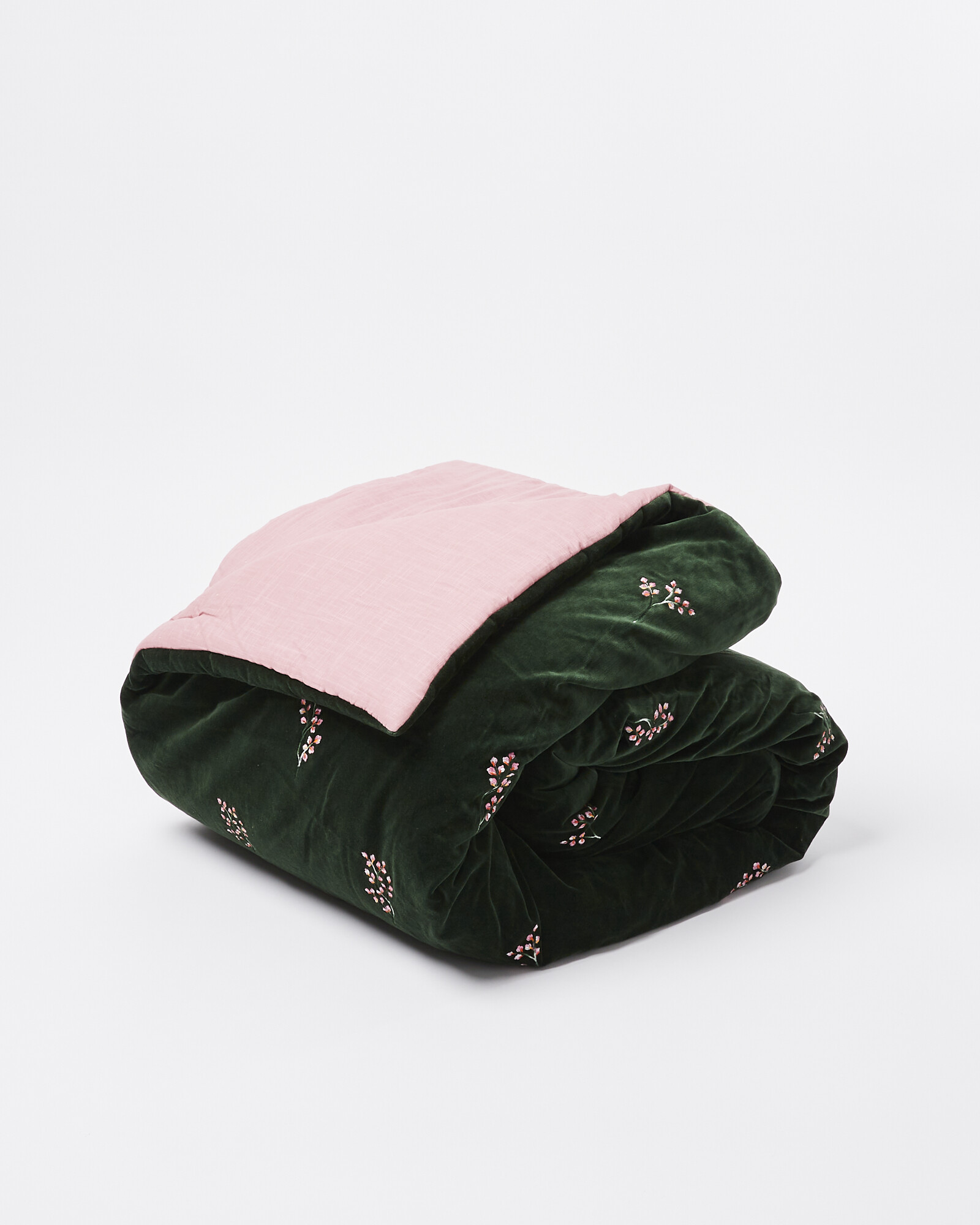 Issey Embroidered Flower Green Velvet Bedspread Oliver Bonas