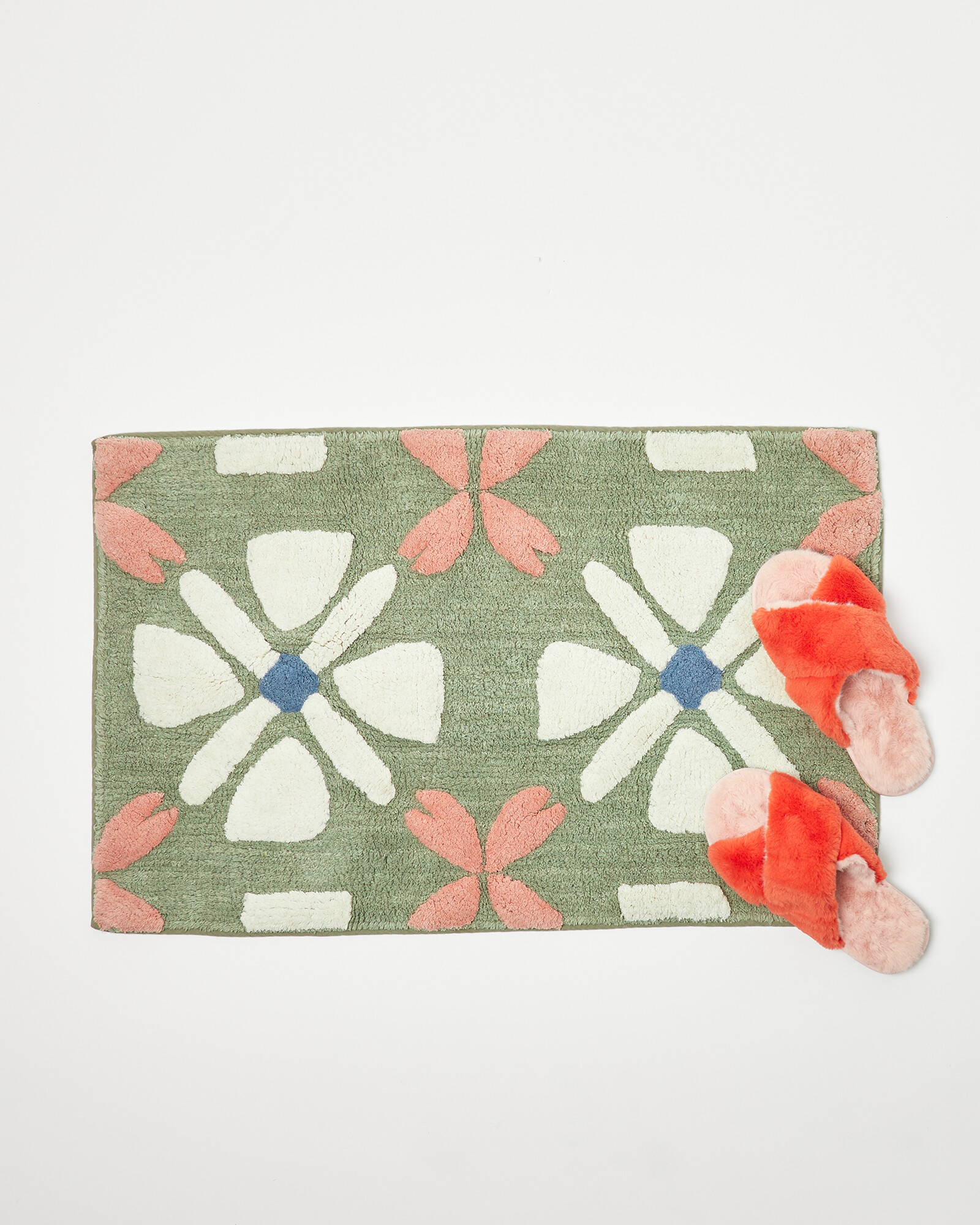 Floral Tiled Green Bath Mat Medium Oliver Bonas