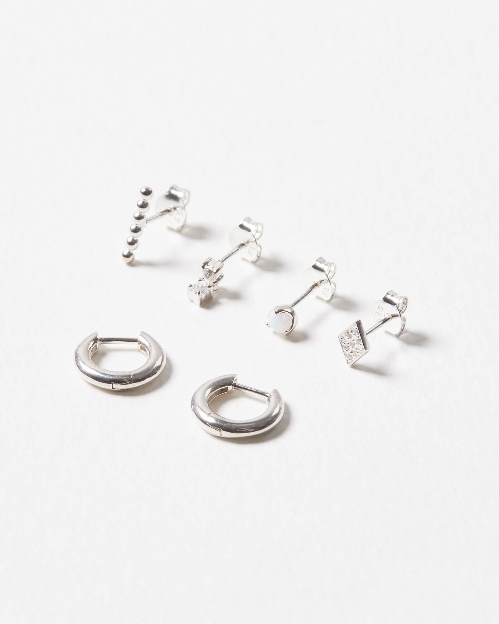 Rebel Mixed Stud & Hoop Silver Earring Set Pack of Six Oliver Bonas