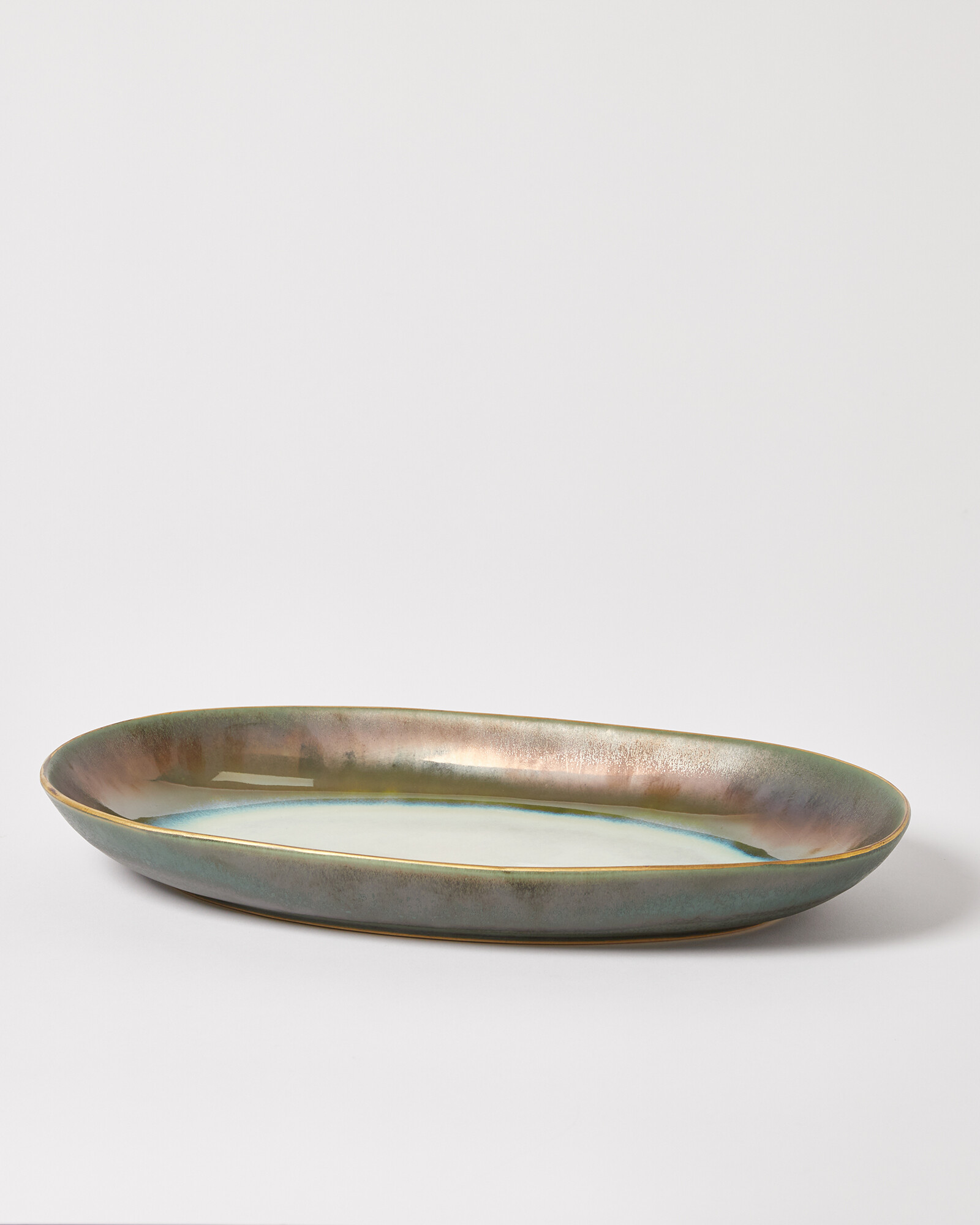 Edo Green & Gold Ceramic Serving Platter Oliver Bonas