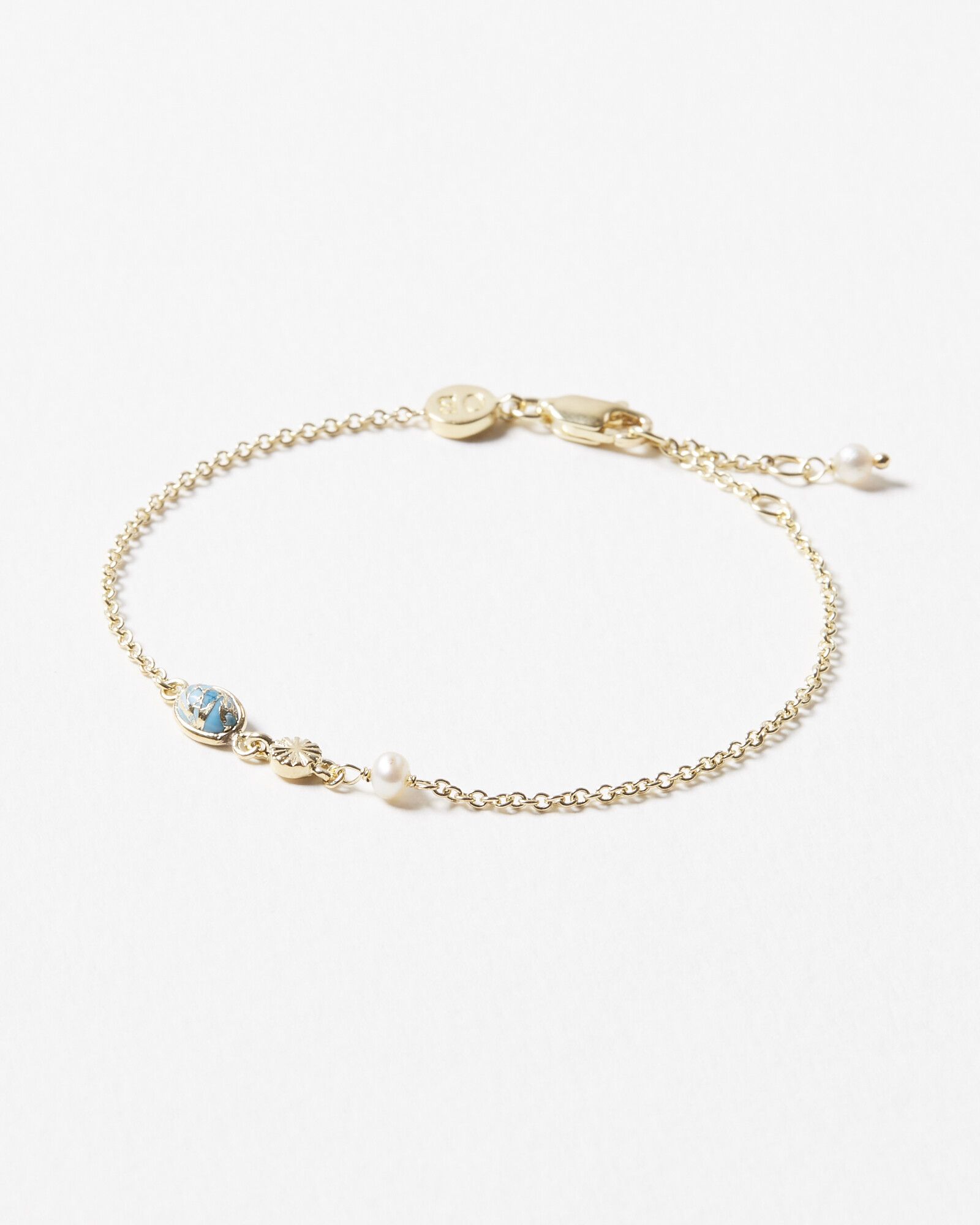 Frisco Pearl & Turquoise Engraved Disc Gold Plated Chain Bracelet ...