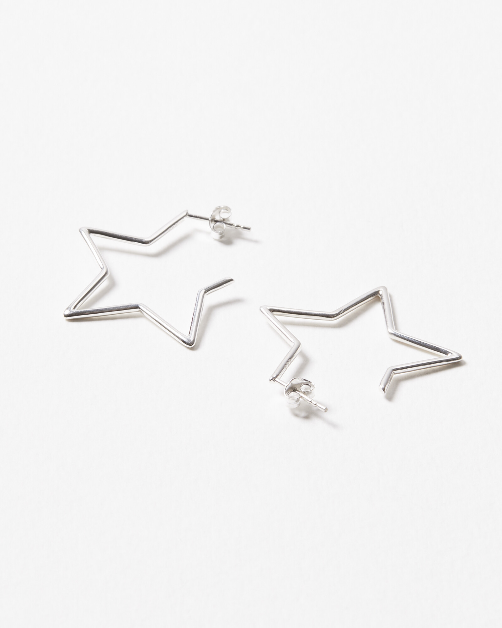 Star Outline Silver Hoop Earrings Large | Oliver Bonas