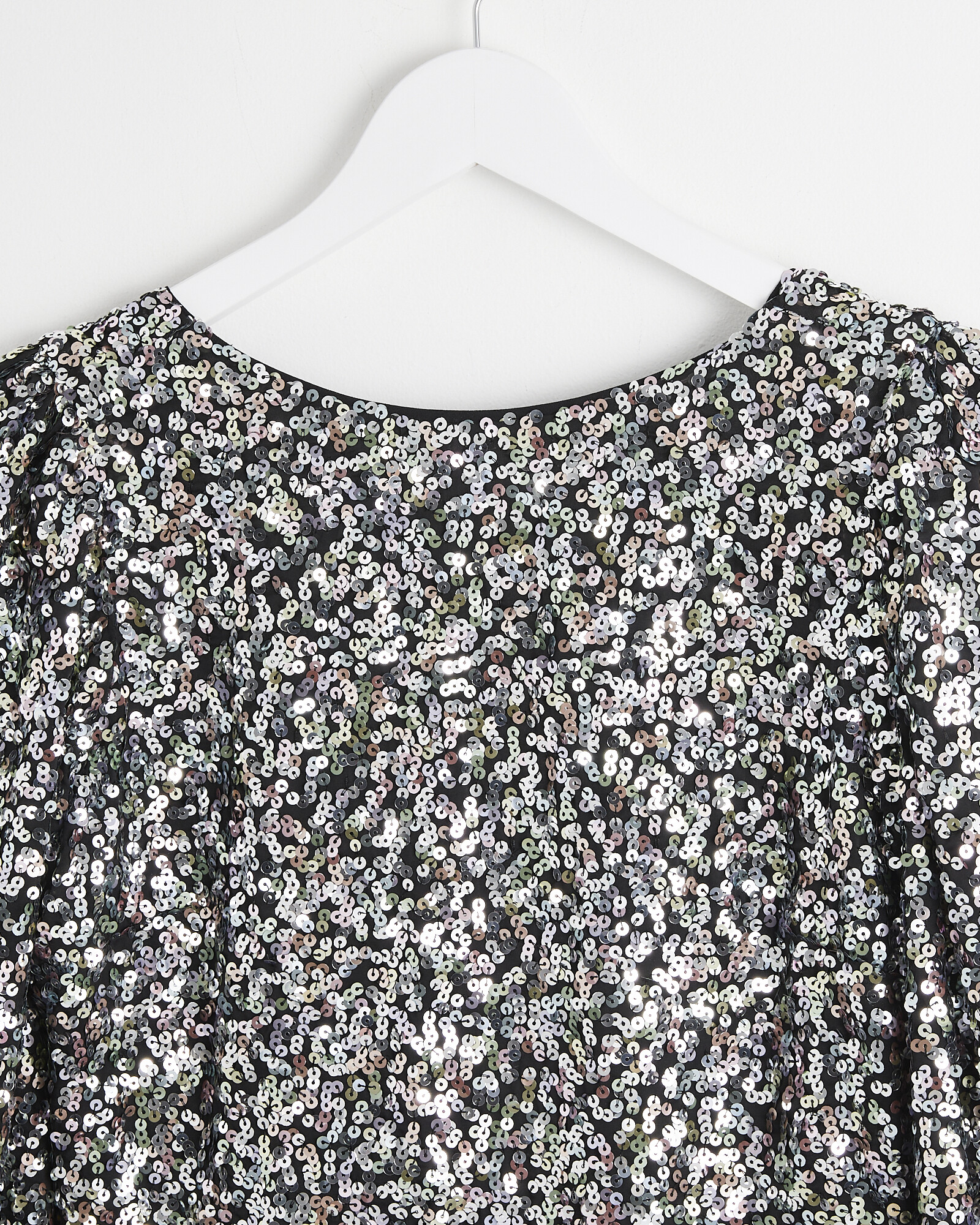 silver midi dress with sleeves