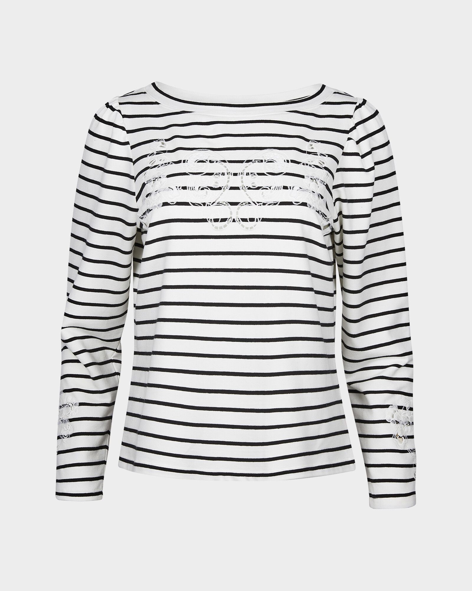 Stripe Embroidered Yoke Black & White Long Sleeve Top | Oliver Bonas