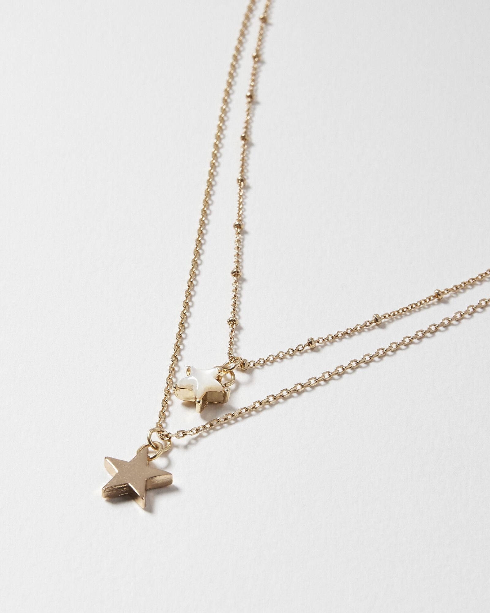 Phoebe White Resin Inlay Star Double Row Layered Necklace | Oliver Bonas