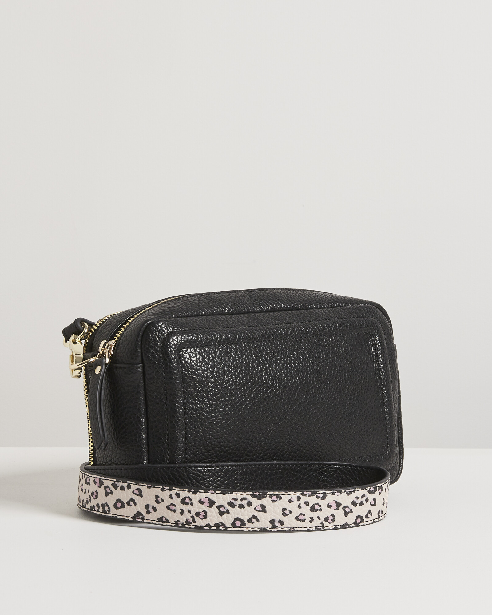 Simen Animal Print Strap & Black Camera Crossbody Bag Oliver Bonas