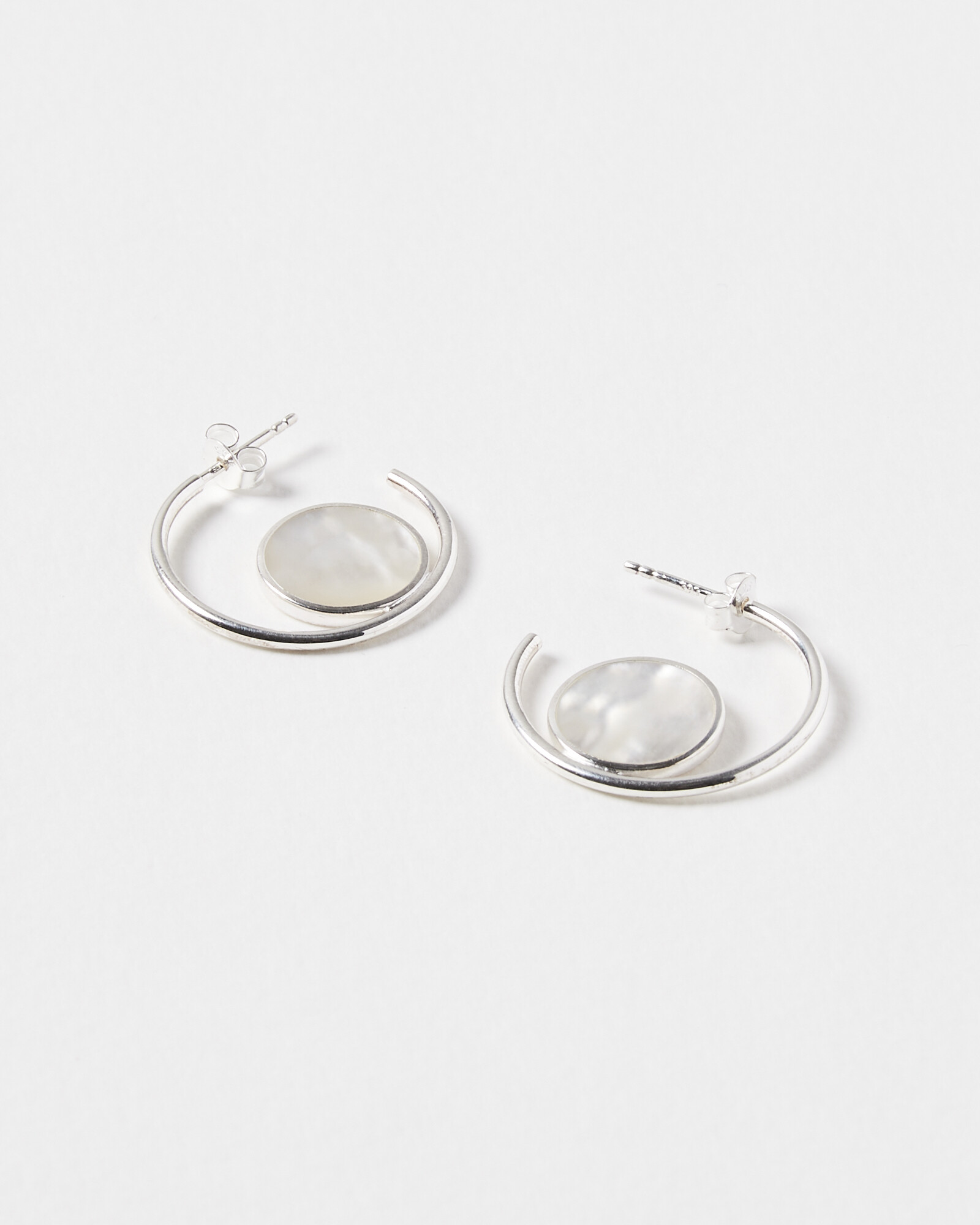 Karlee Mother of Pearl Disc Silver Hoop Earrings Oliver Bonas