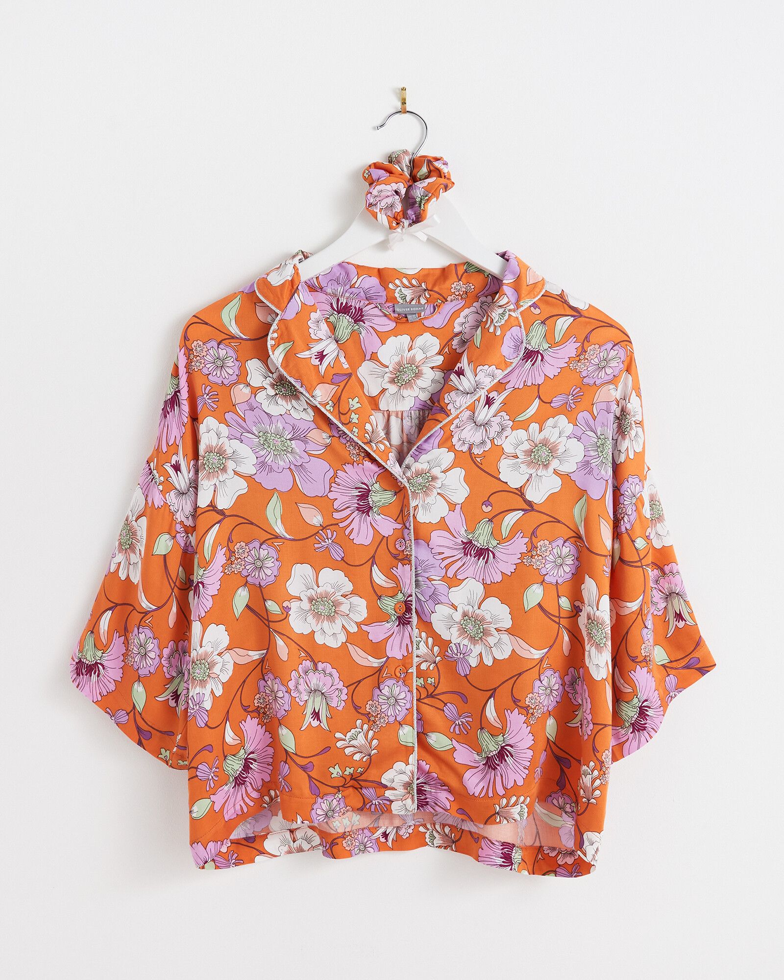 Razzle Dazzle Floral Print Shirt & Shorts Orange Pyjama Set | Oliver Bonas