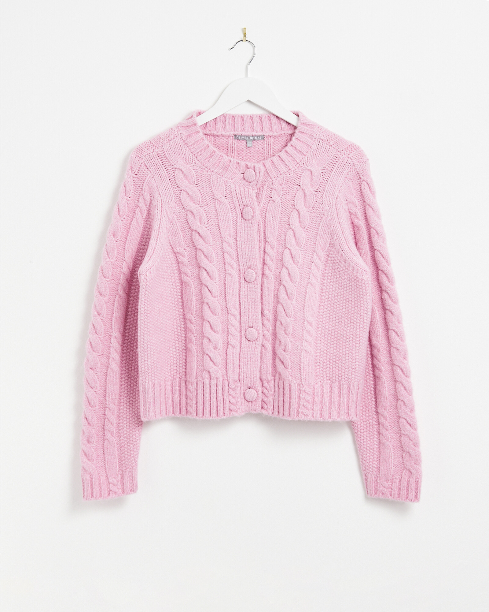 Aran Cable Stitch Pink Knitted Cardigan Oliver Bonas