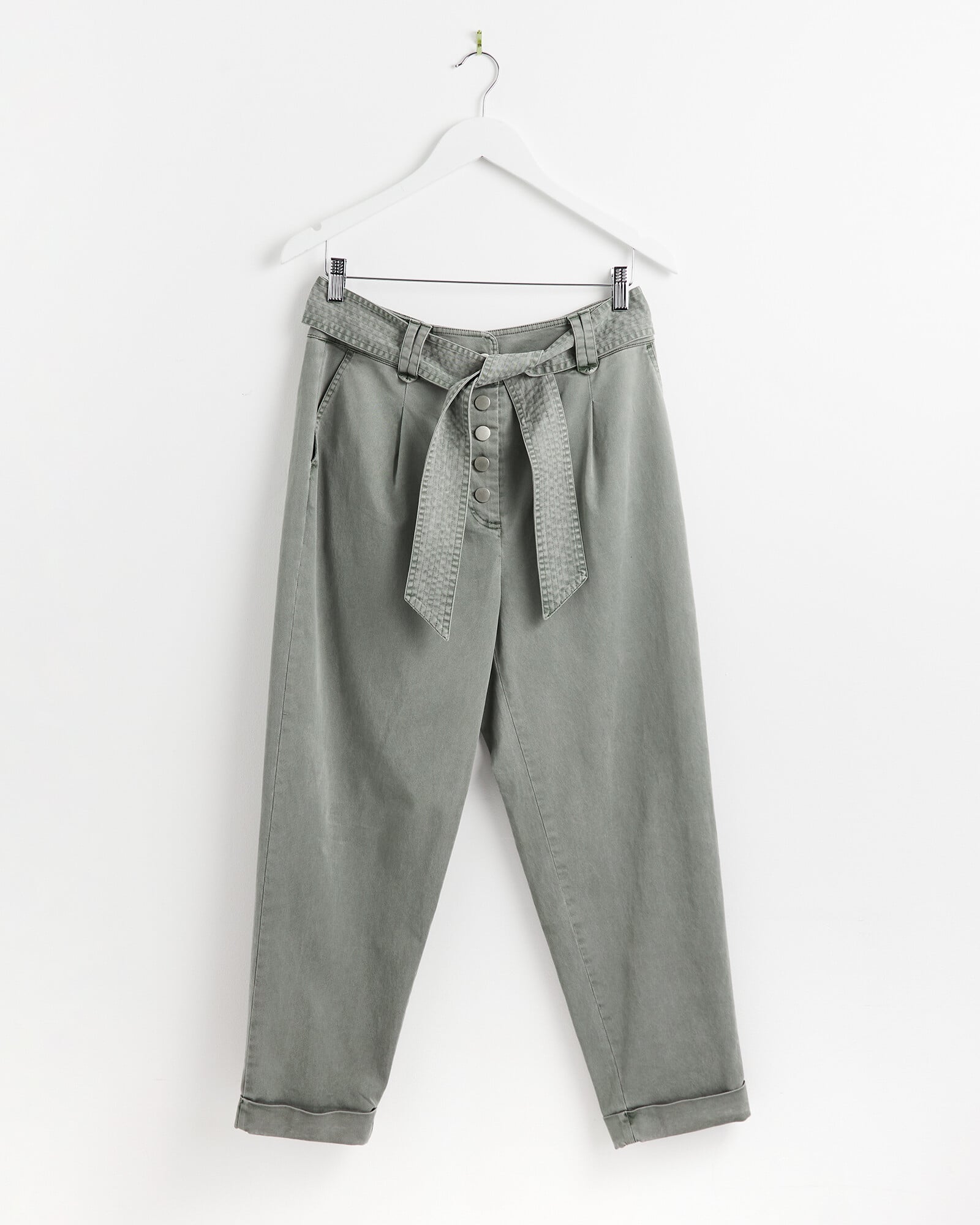 Washed Khaki Belted Trousers | Oliver Bonas