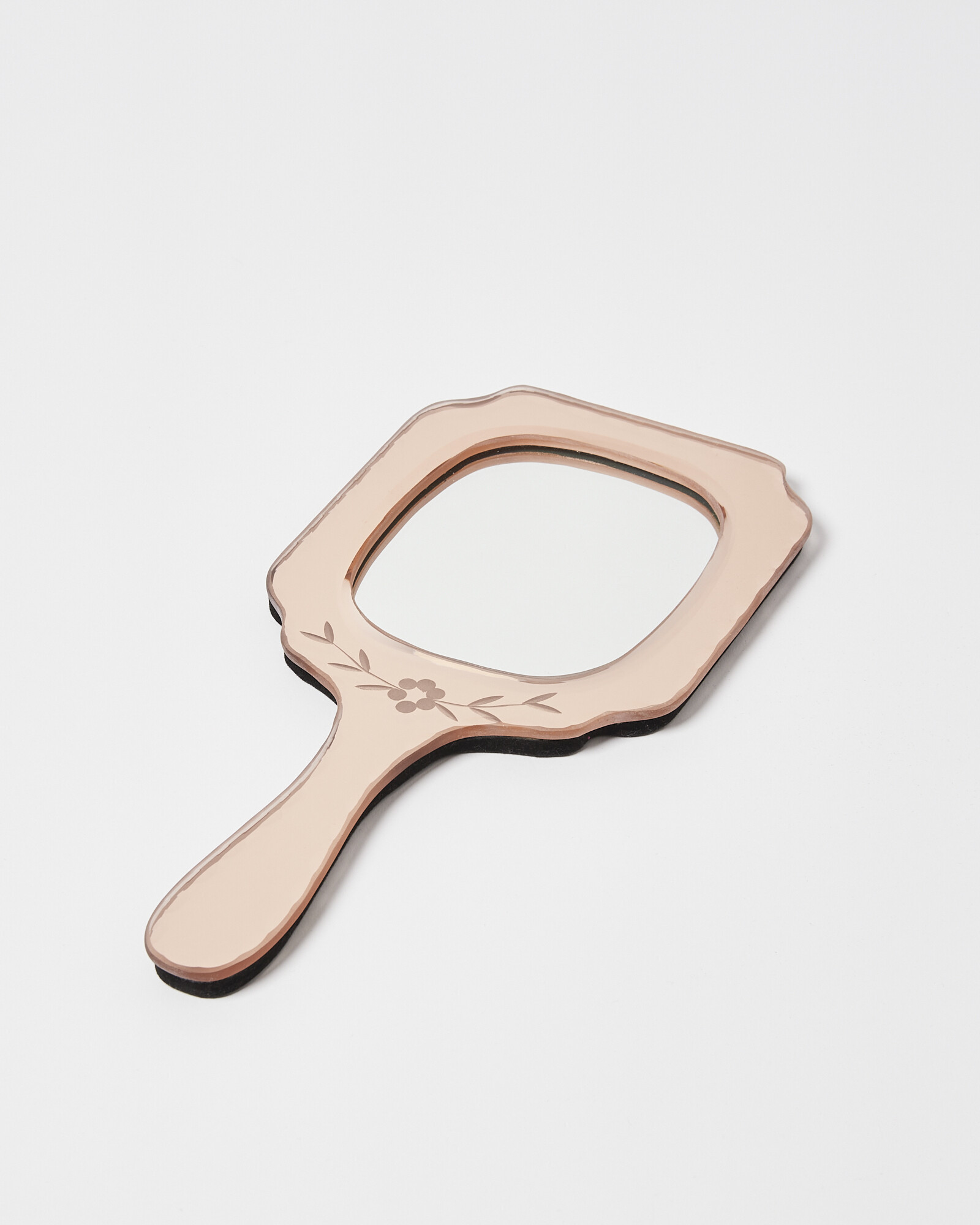 Floral Etched Pink Handheld Mirror Oliver Bonas