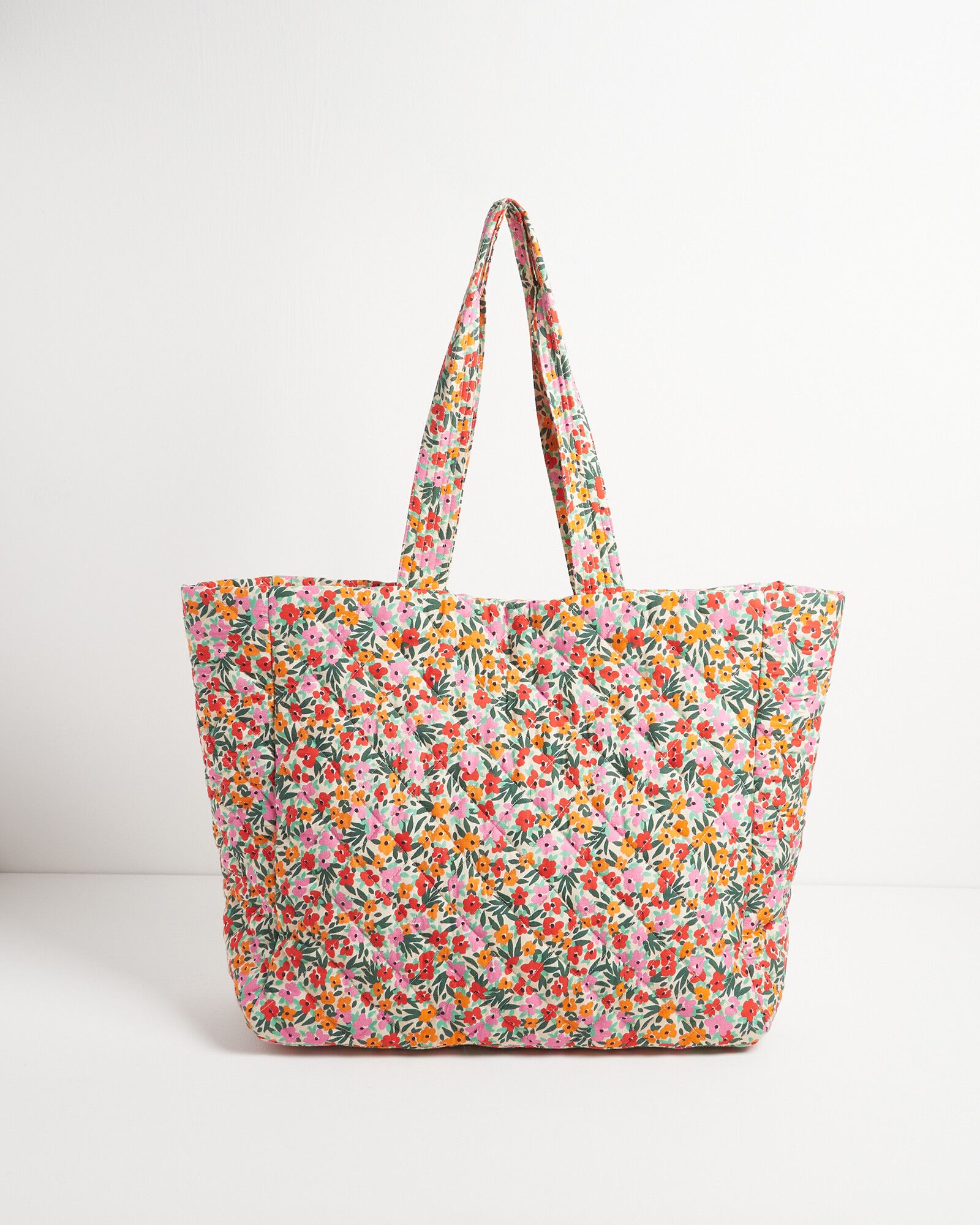 Quilted Floral Print Red Tote Bag | Oliver Bonas